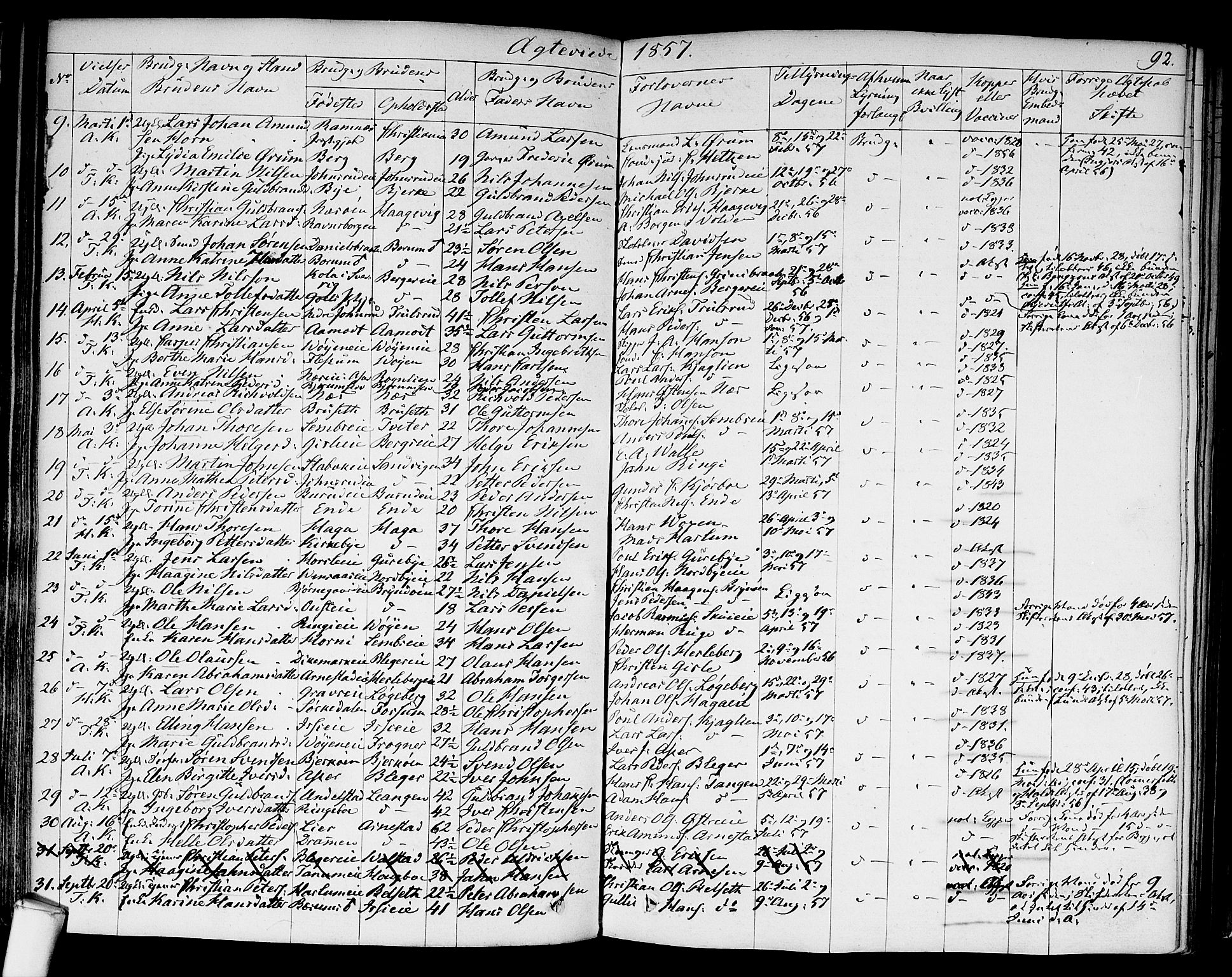 Asker prestekontor Kirkebøker, SAO/A-10256a/F/Fa/L0010: Parish register (official) no. I 10, 1825-1878, p. 92
