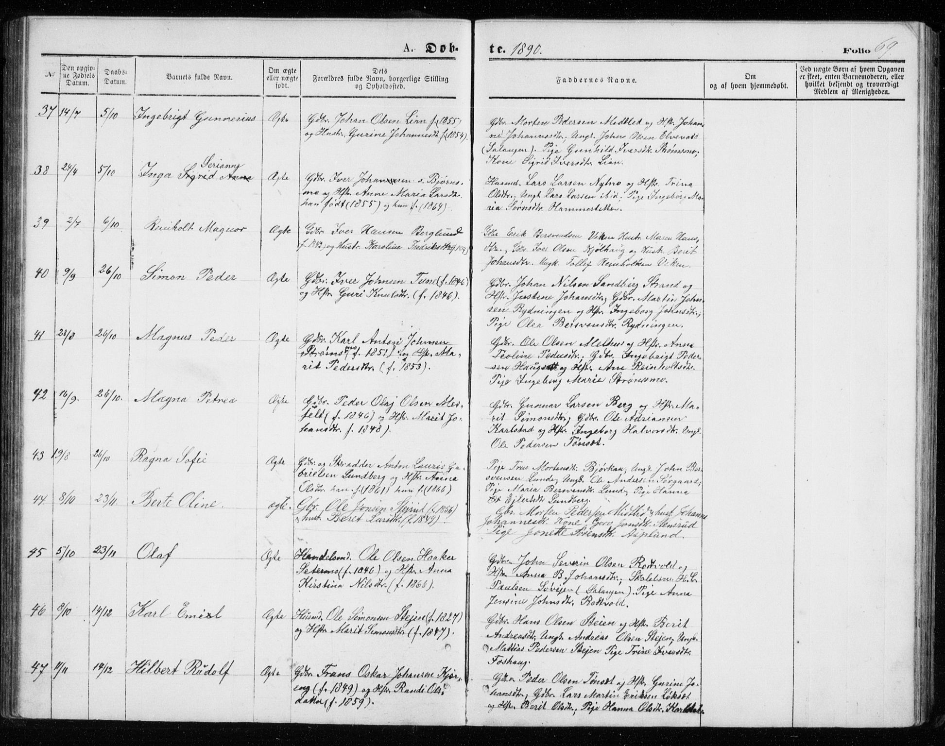 Målselv sokneprestembete, AV/SATØ-S-1311/G/Ga/Gab/L0007klokker: Parish register (copy) no. 7, 1876-1895, p. 69