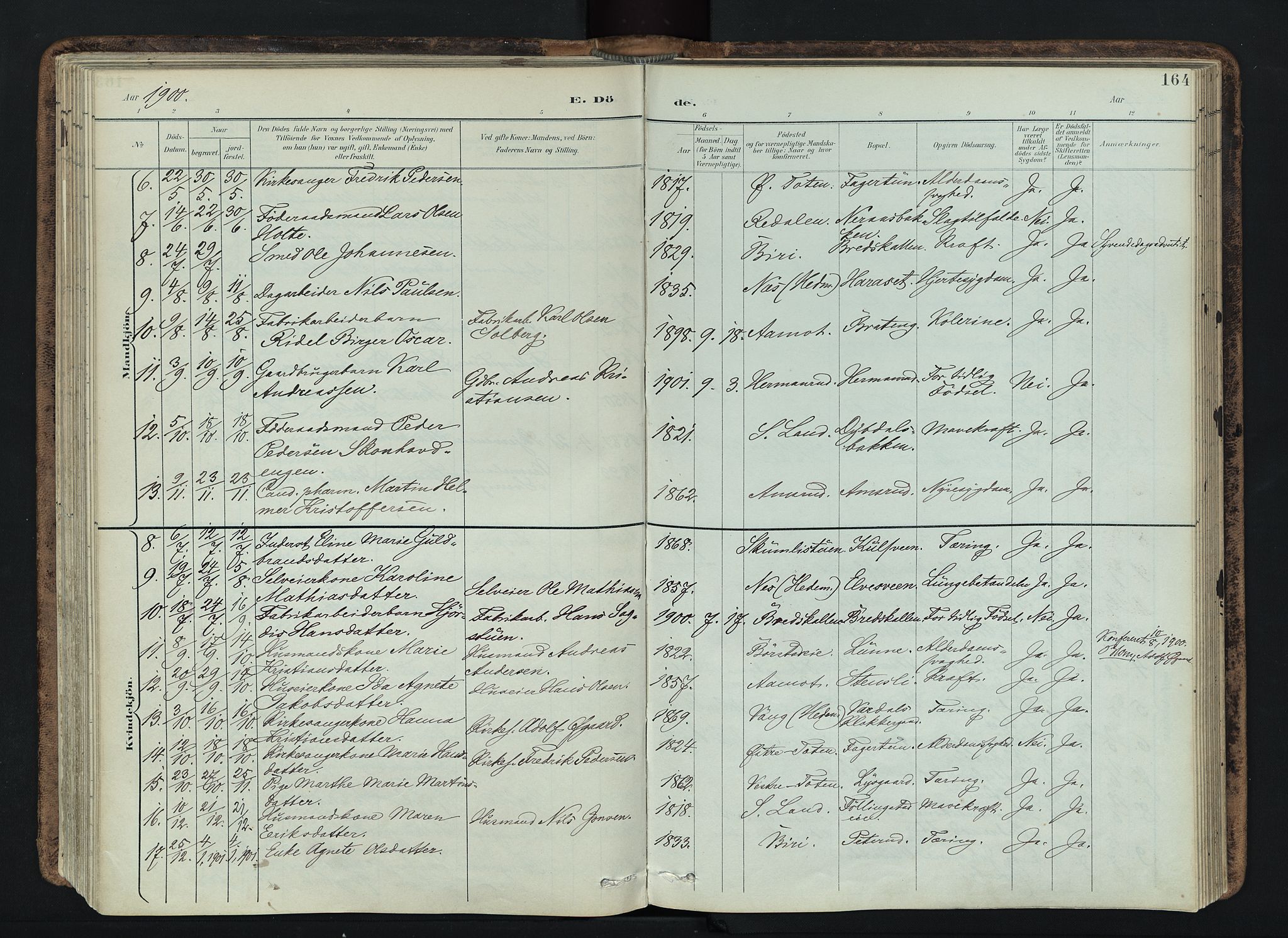 Vardal prestekontor, AV/SAH-PREST-100/H/Ha/Haa/L0019: Parish register (official) no. 19, 1893-1907, p. 164