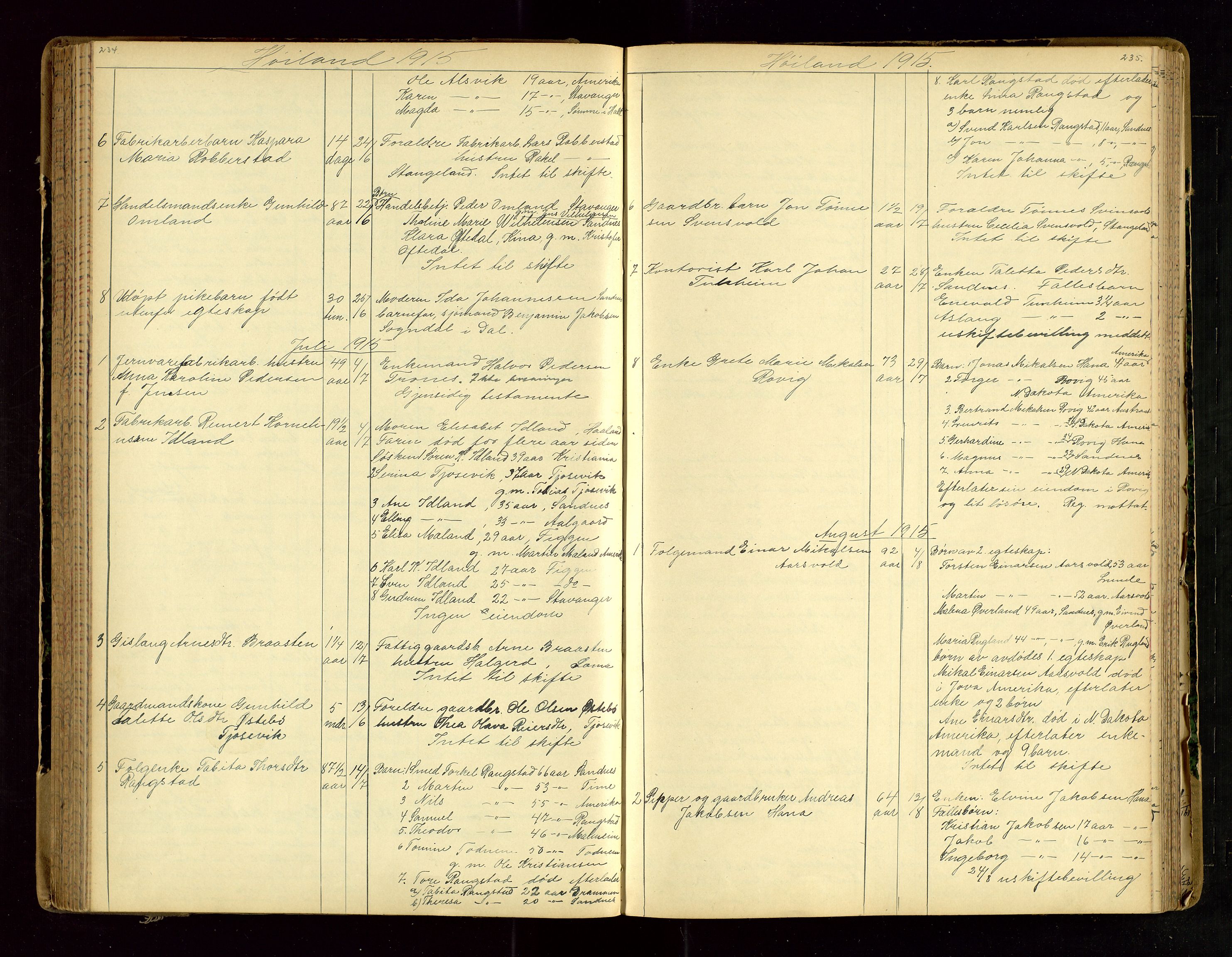 Jæren sorenskriveri, AV/SAST-A-100310/01/5/52/52B/L0003: DØDSFALLPROTOKOLL, 1910-1916, p. 234-235