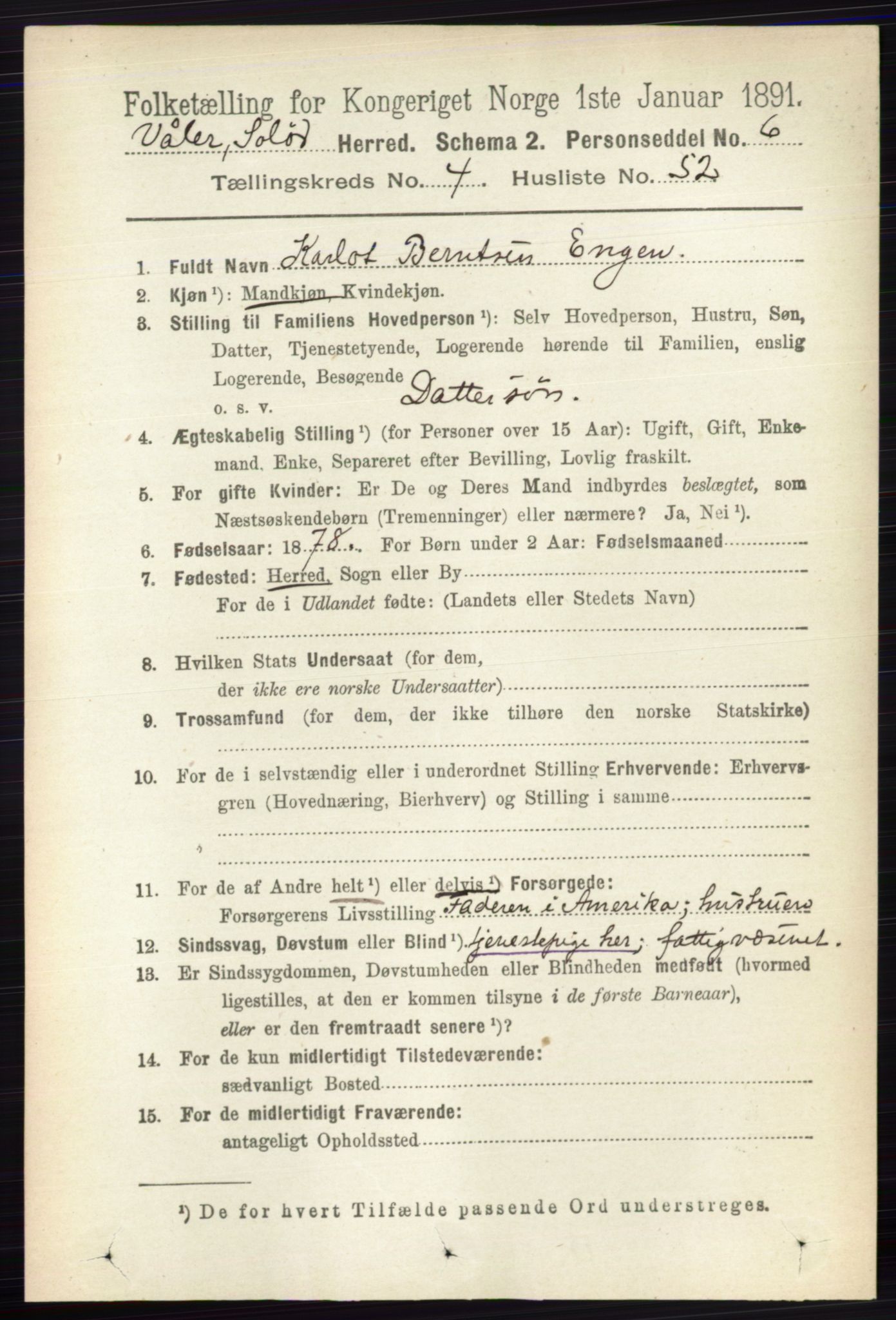 RA, 1891 census for 0426 Våler, 1891, p. 1788