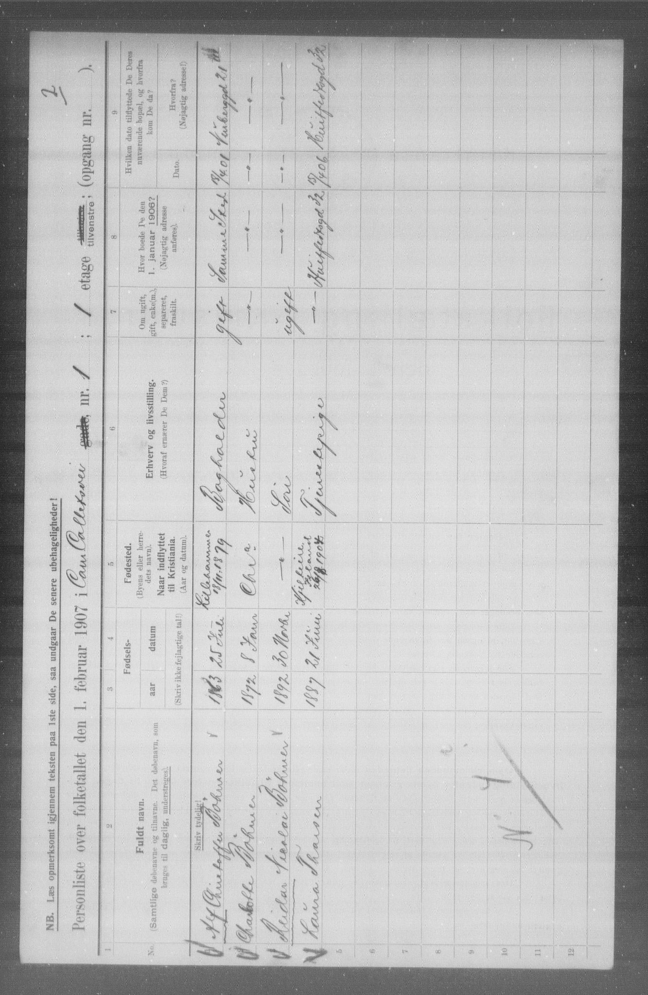 OBA, Municipal Census 1907 for Kristiania, 1907, p. 5941