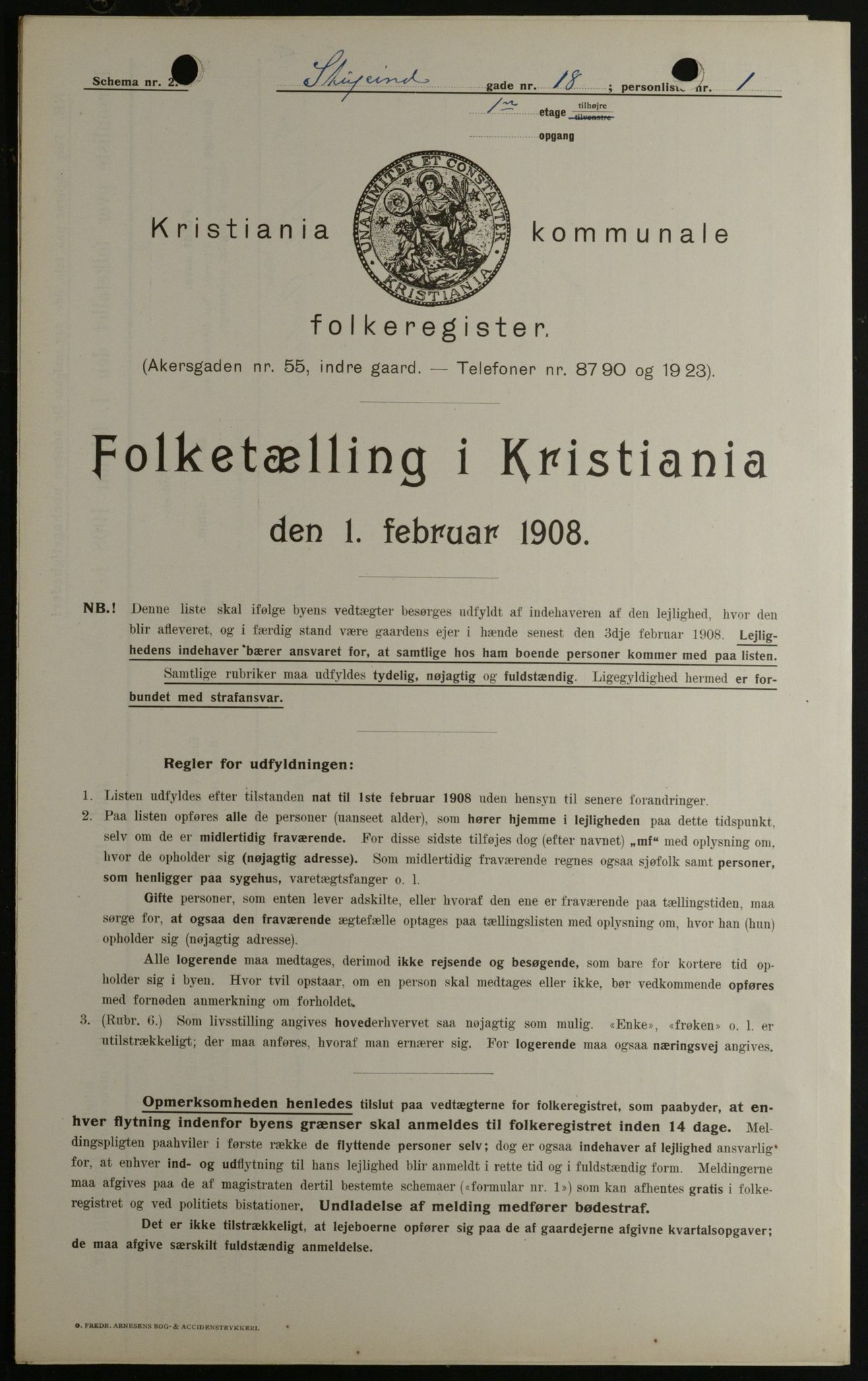 OBA, Municipal Census 1908 for Kristiania, 1908, p. 94085