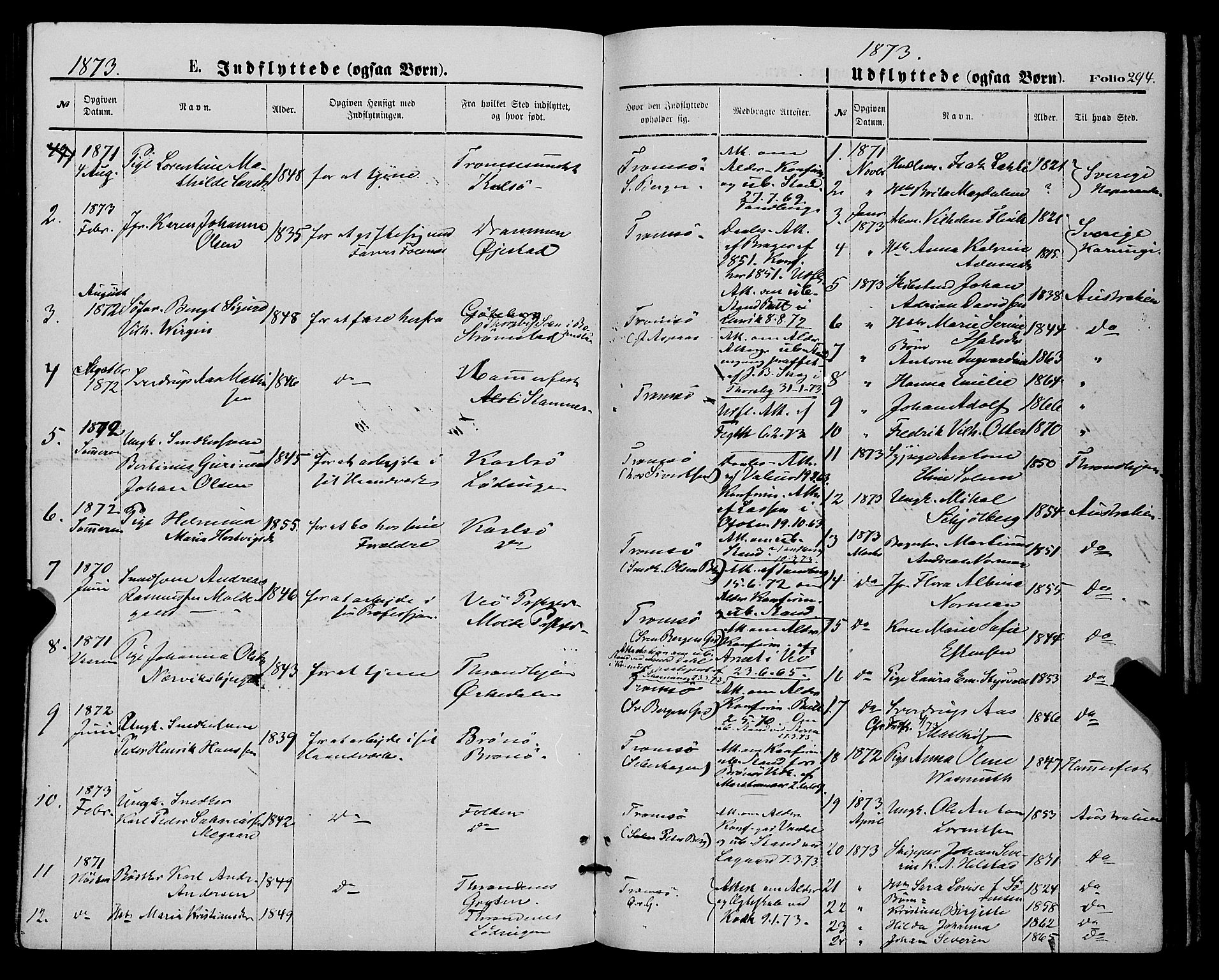 Tromsø sokneprestkontor/stiftsprosti/domprosti, AV/SATØ-S-1343/G/Ga/L0013kirke: Parish register (official) no. 13, 1872-1877, p. 294