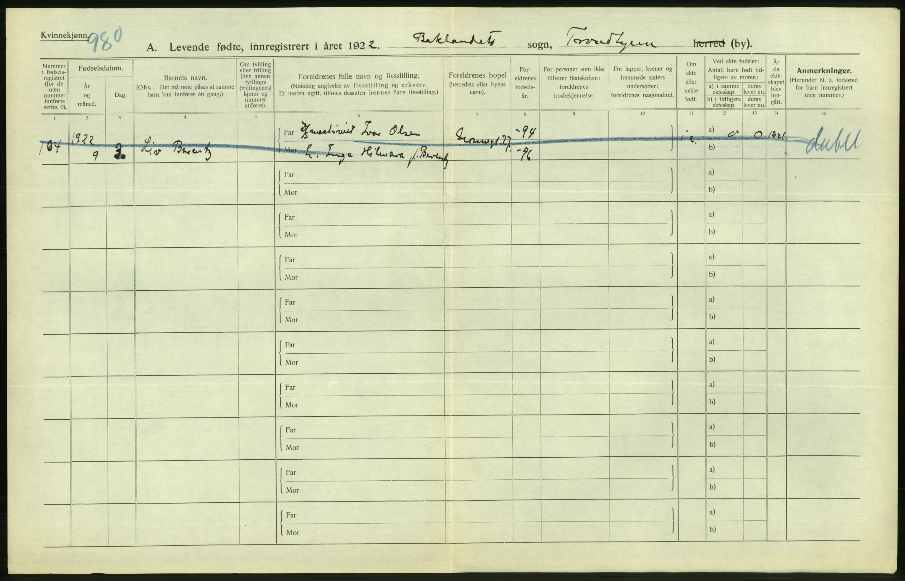 Statistisk sentralbyrå, Sosiodemografiske emner, Befolkning, AV/RA-S-2228/D/Df/Dfc/Dfcb/L0040: Trondheim: Gifte, døde, dødfødte., 1922, p. 260