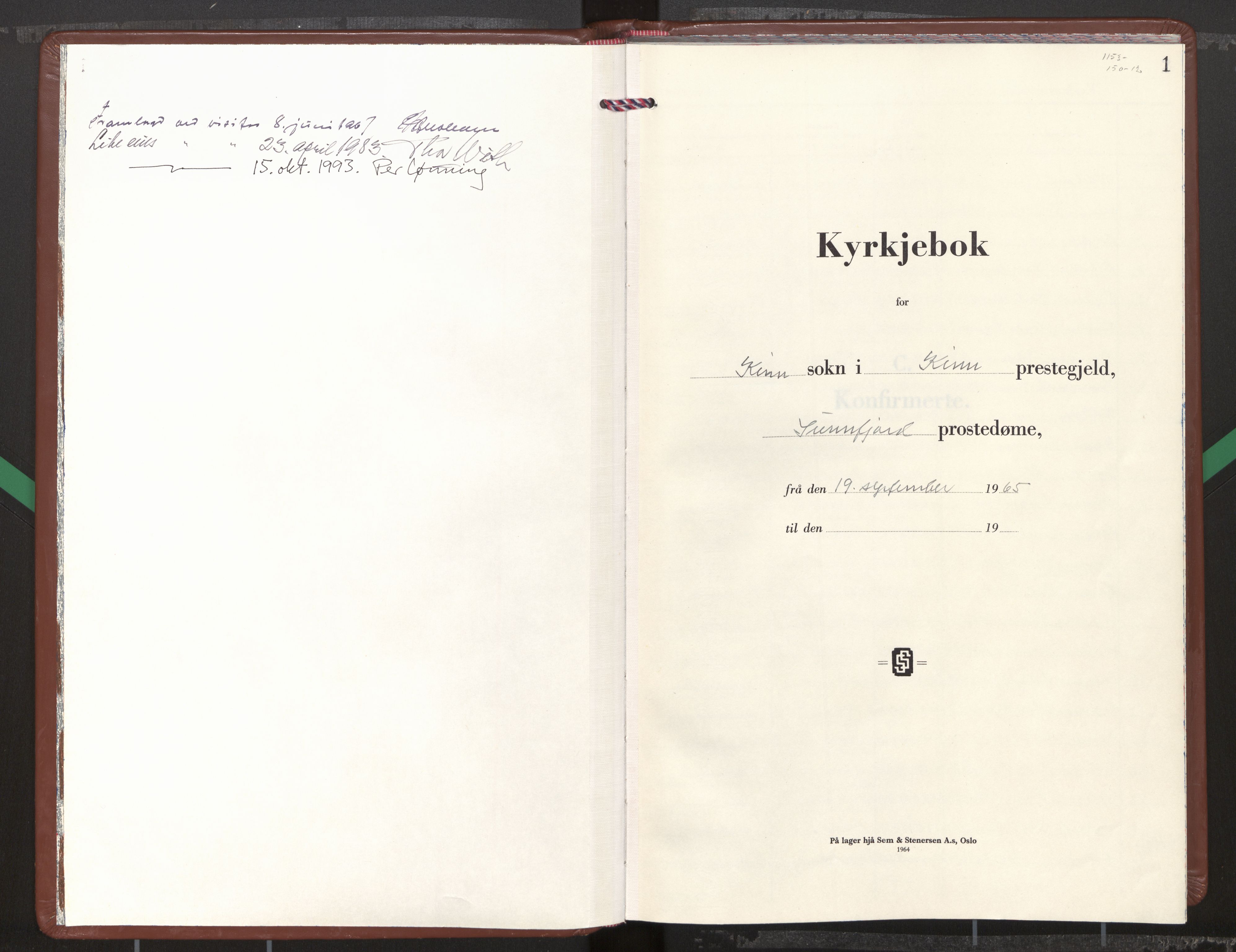 Kinn sokneprestembete, AV/SAB-A-80801/H/Haa/Haab/L0008: Parish register (official) no. B 8, 1965-1992, p. 1