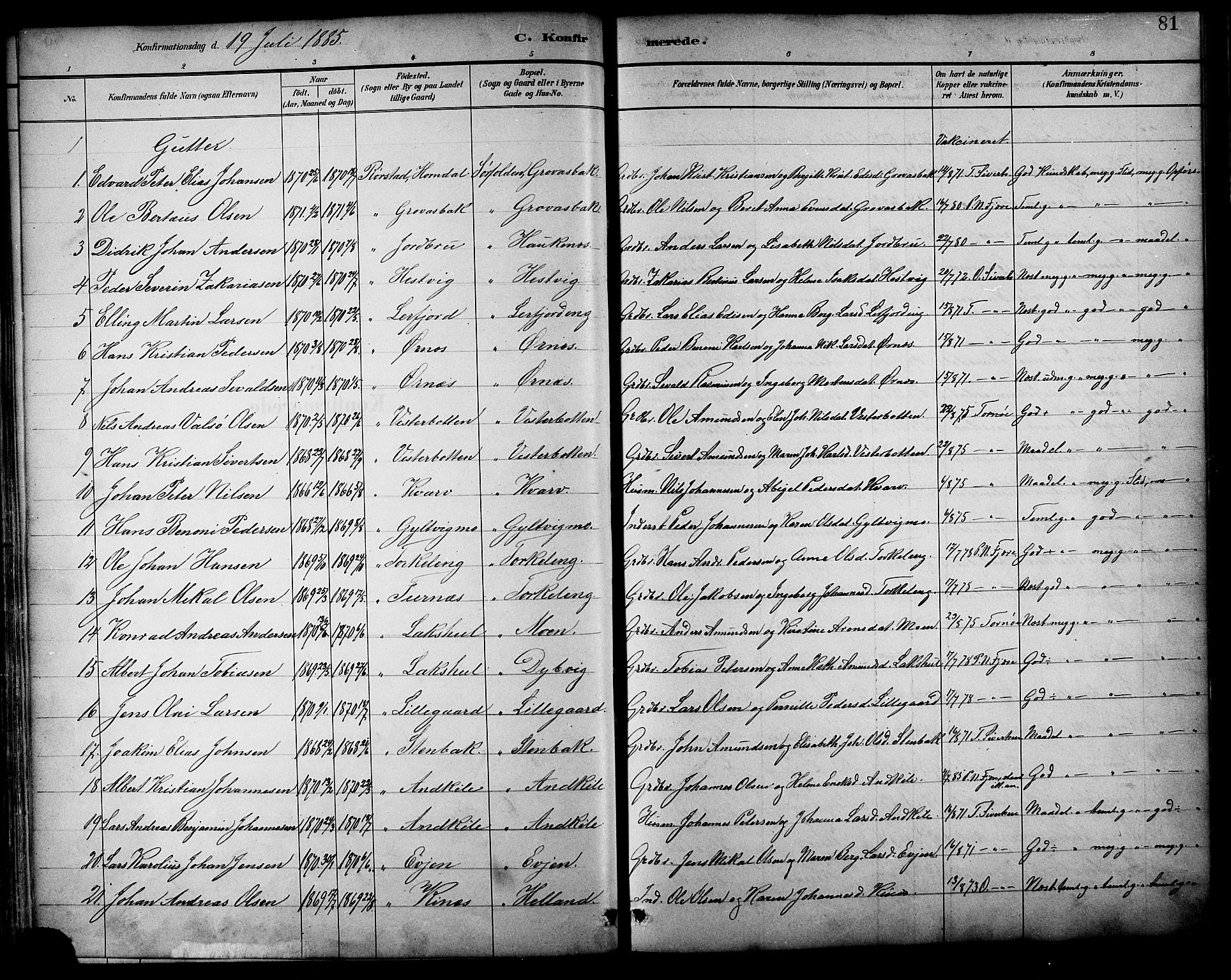 Ministerialprotokoller, klokkerbøker og fødselsregistre - Nordland, SAT/A-1459/854/L0777: Parish register (official) no. 854A01 /1, 1883-1891, p. 81