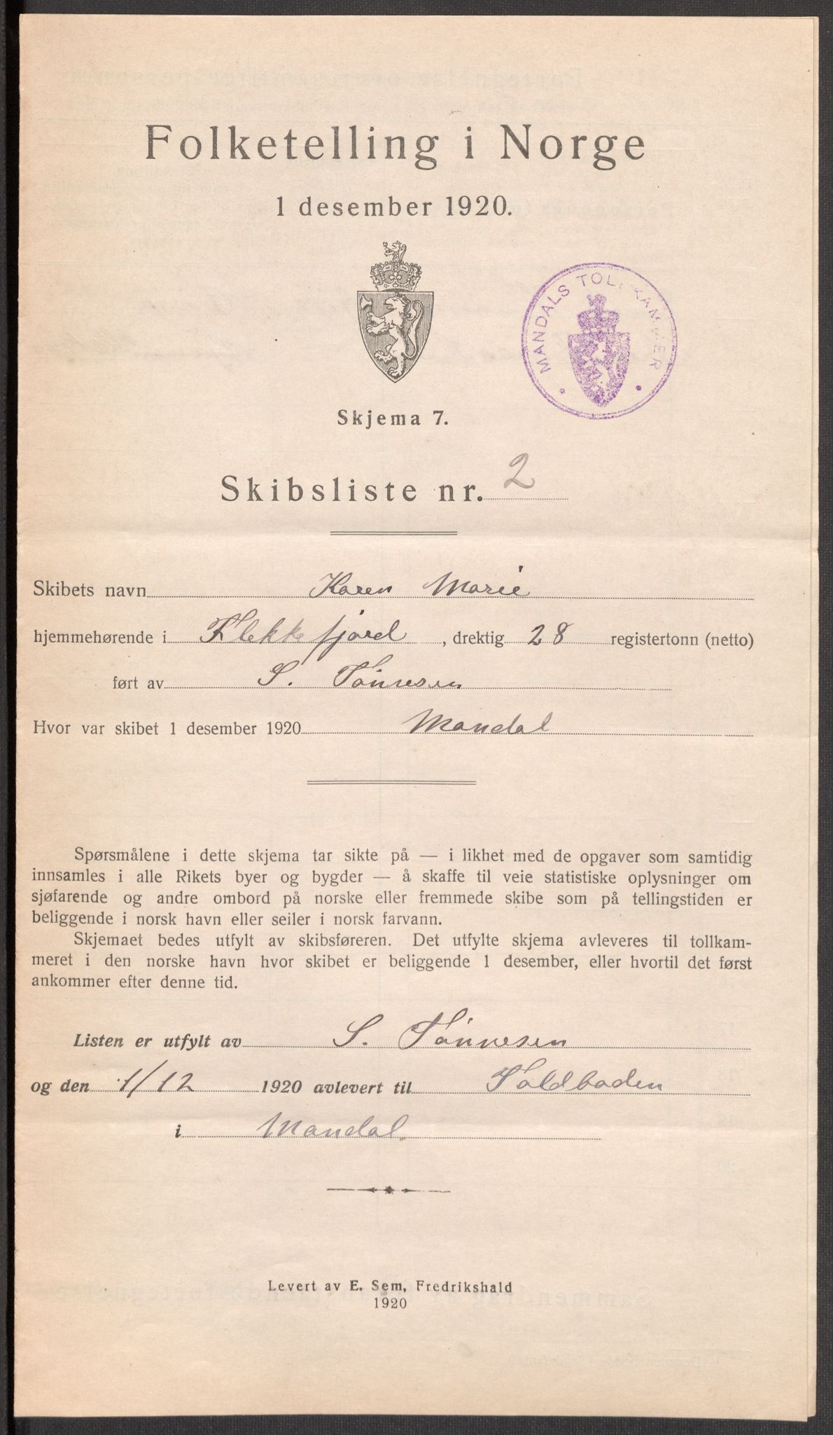 SAK, 1920 census for Mandal, 1920, p. 10344