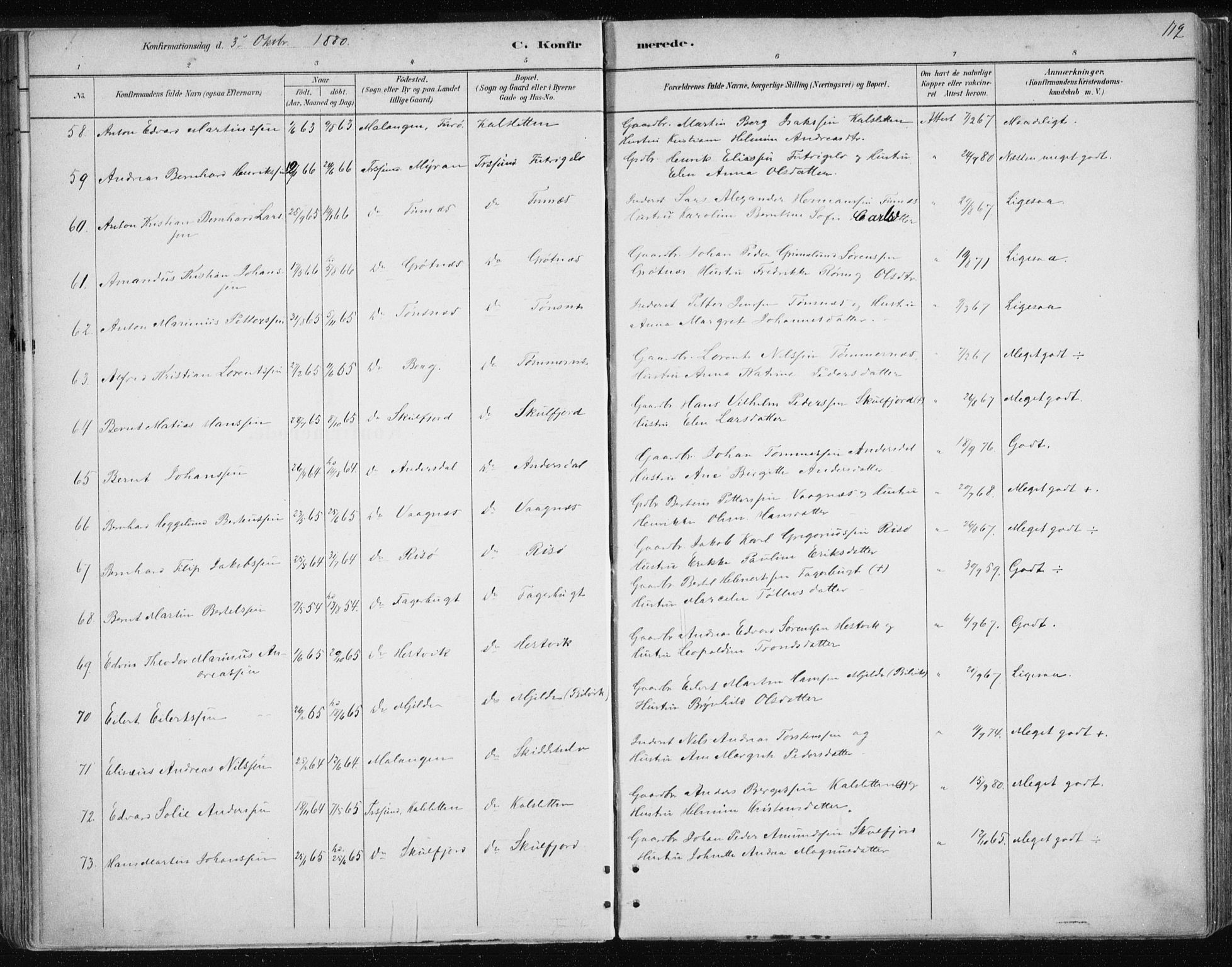 Tromsøysund sokneprestkontor, SATØ/S-1304/G/Ga/L0004kirke: Parish register (official) no. 4, 1880-1888, p. 112