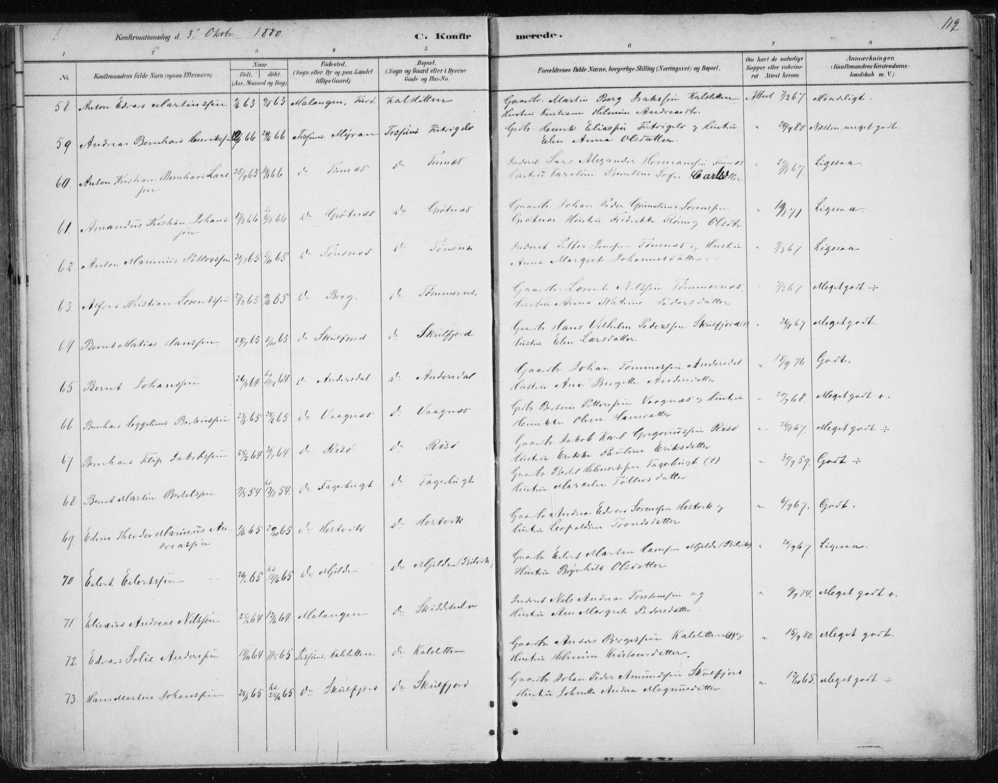 Tromsøysund sokneprestkontor, AV/SATØ-S-1304/G/Ga/L0004kirke: Parish register (official) no. 4, 1880-1888, p. 112