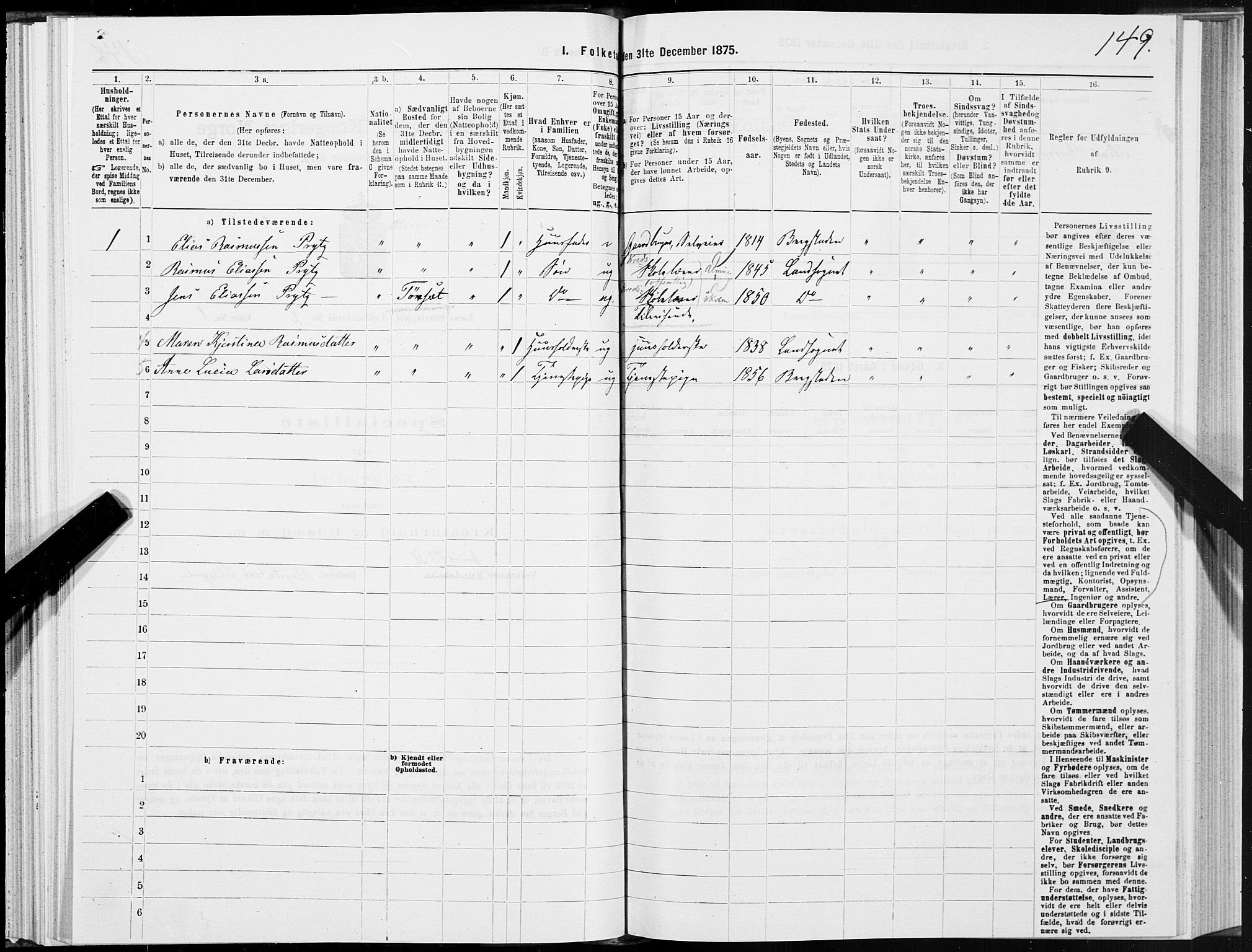 SAT, 1875 census for 1640P Røros, 1875, p. 1149