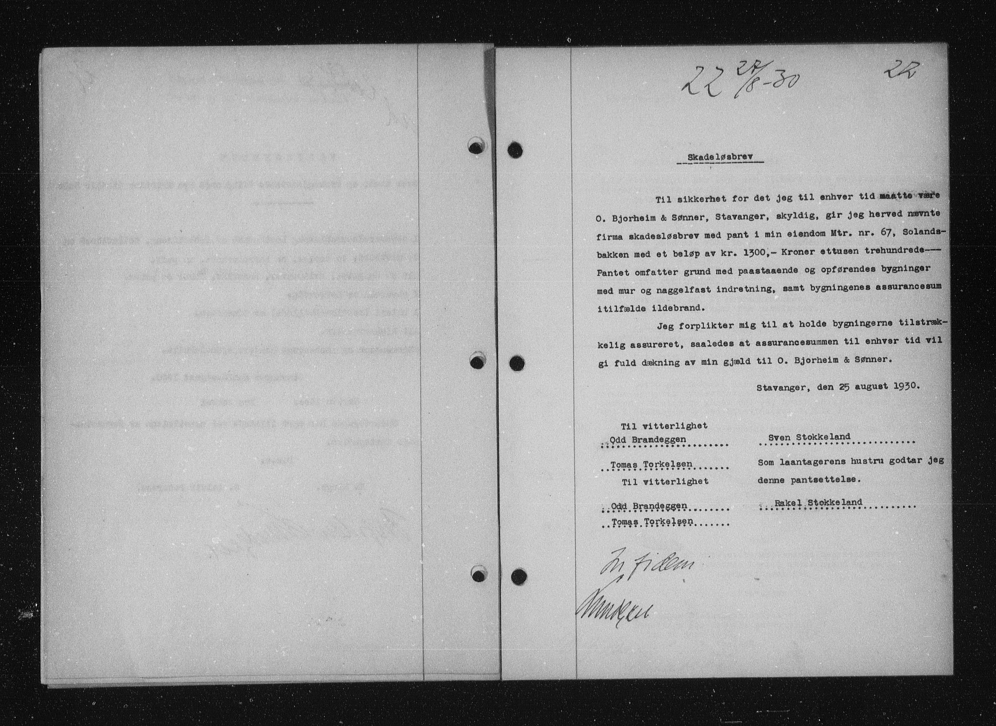 Stavanger byfogd, SAST/A-101408/001/4/41/410/410BB/L0058: Mortgage book no. 48, 1930-1931, Deed date: 27.08.1930