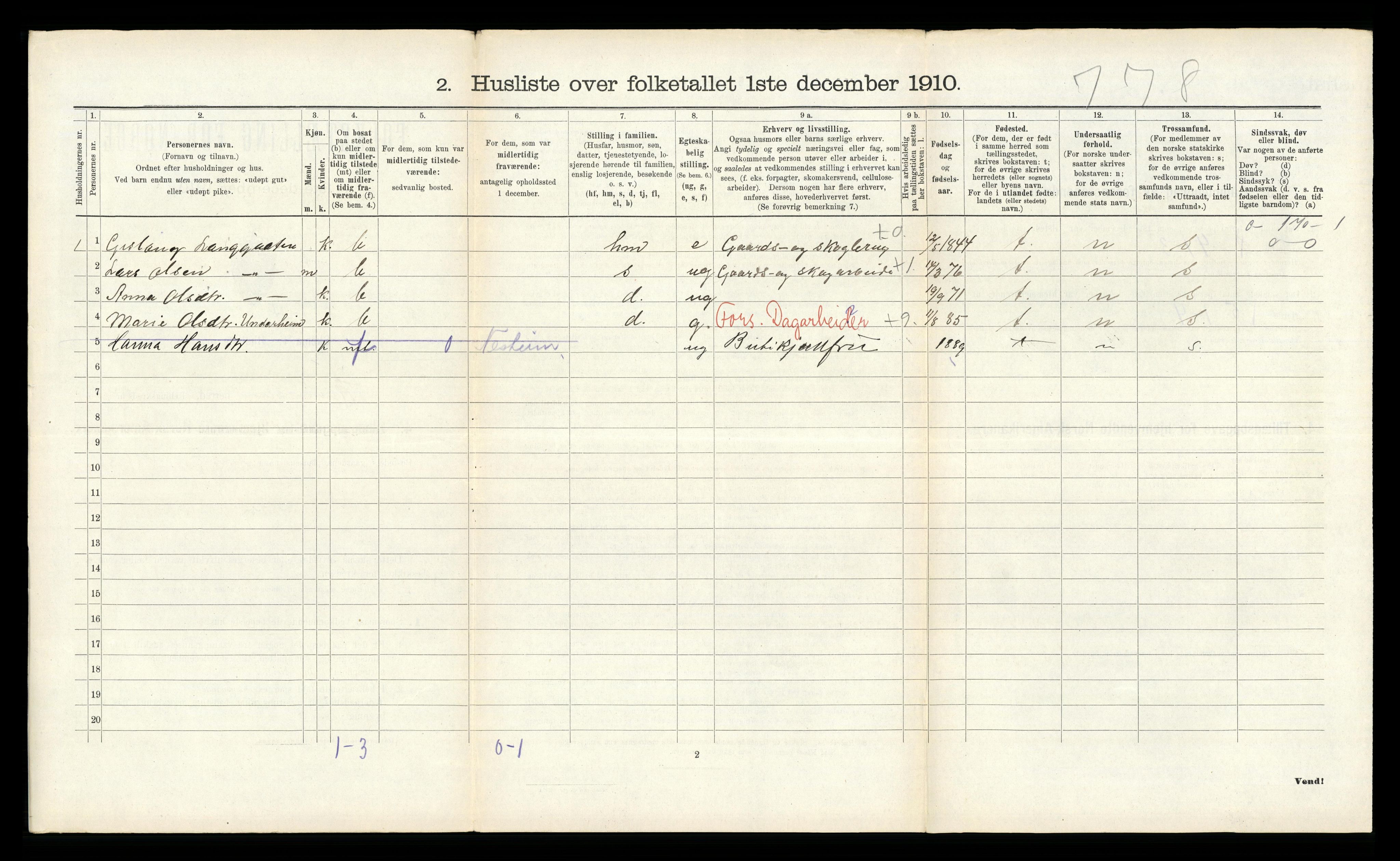 RA, 1910 census for Kvinnherad, 1910, p. 1592