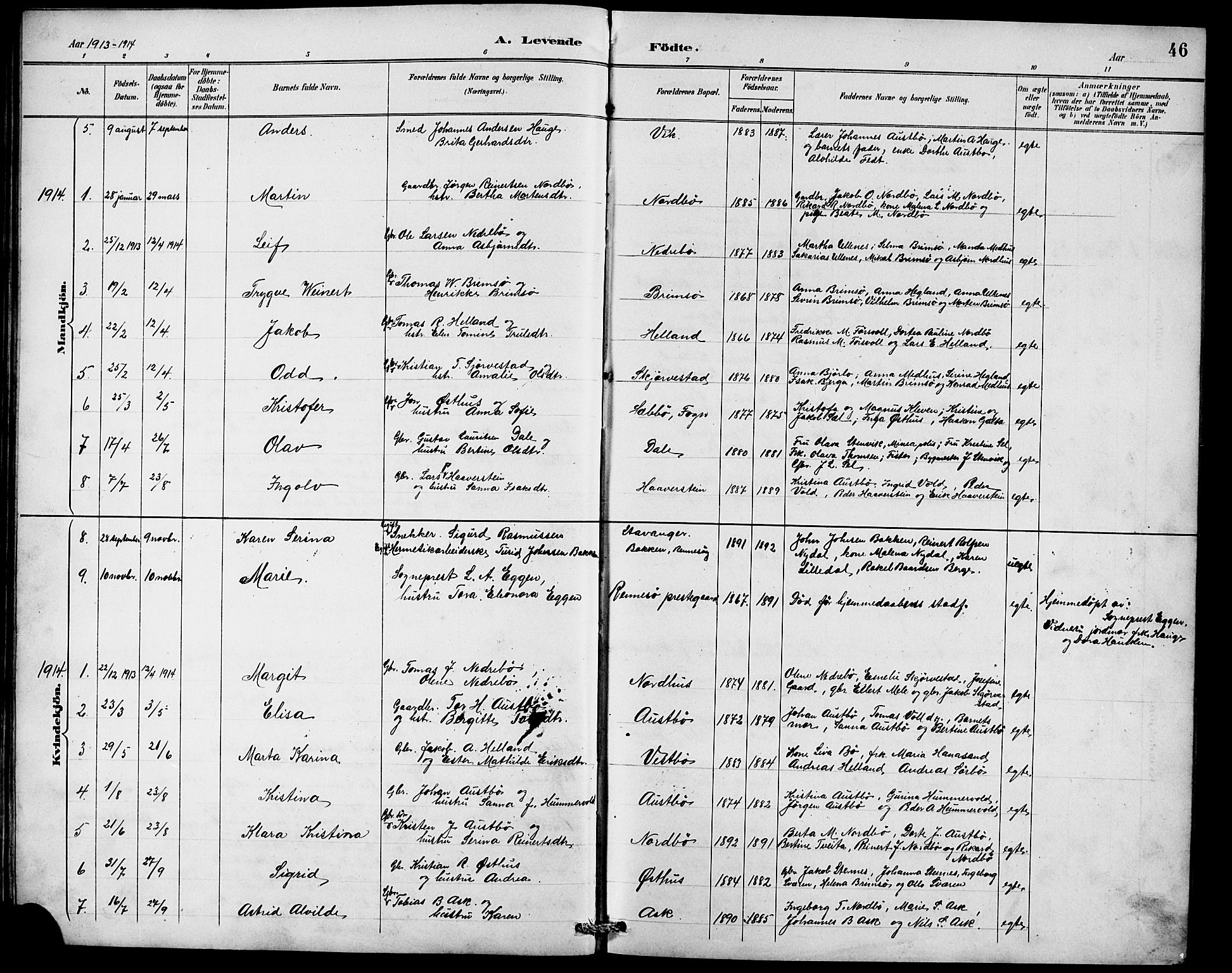 Rennesøy sokneprestkontor, SAST/A -101827/H/Ha/Hab/L0010: Parish register (copy) no. B 9, 1890-1918, p. 46
