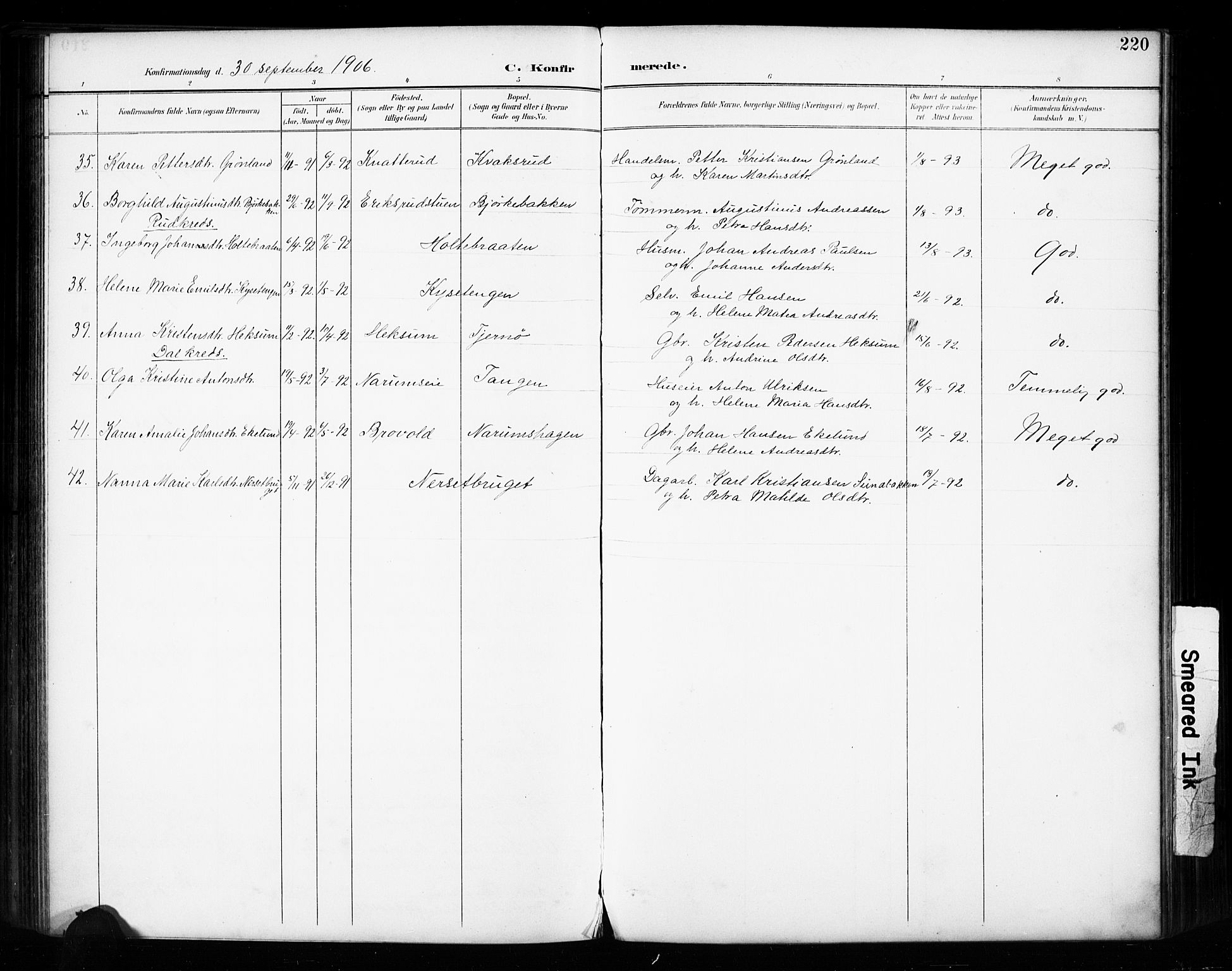 Vestre Toten prestekontor, SAH/PREST-108/H/Ha/Haa/L0011: Parish register (official) no. 11, 1895-1906, p. 220