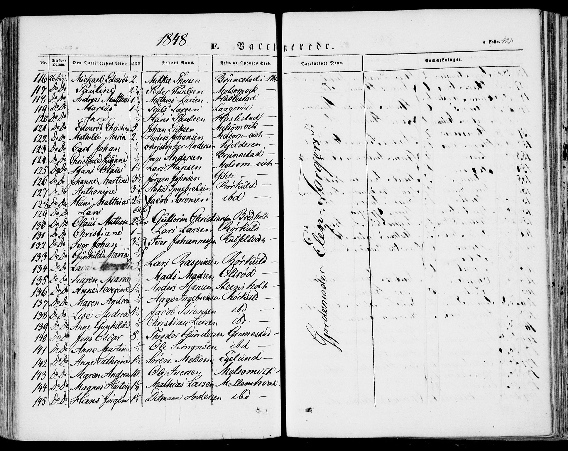 Stokke kirkebøker, AV/SAKO-A-320/F/Fa/L0007: Parish register (official) no. I 7, 1844-1857, p. 421