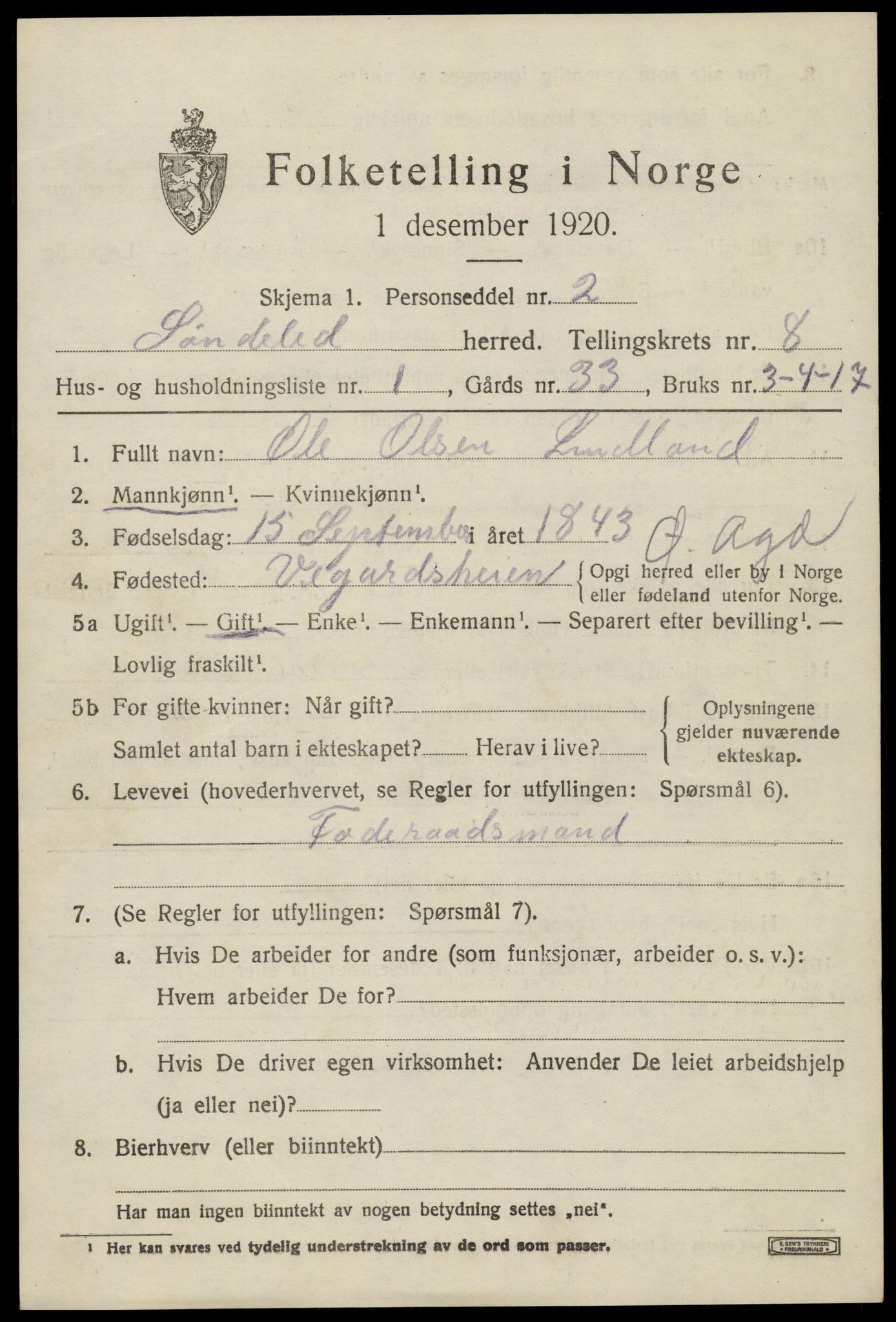 SAK, 1920 census for Søndeled, 1920, p. 4321