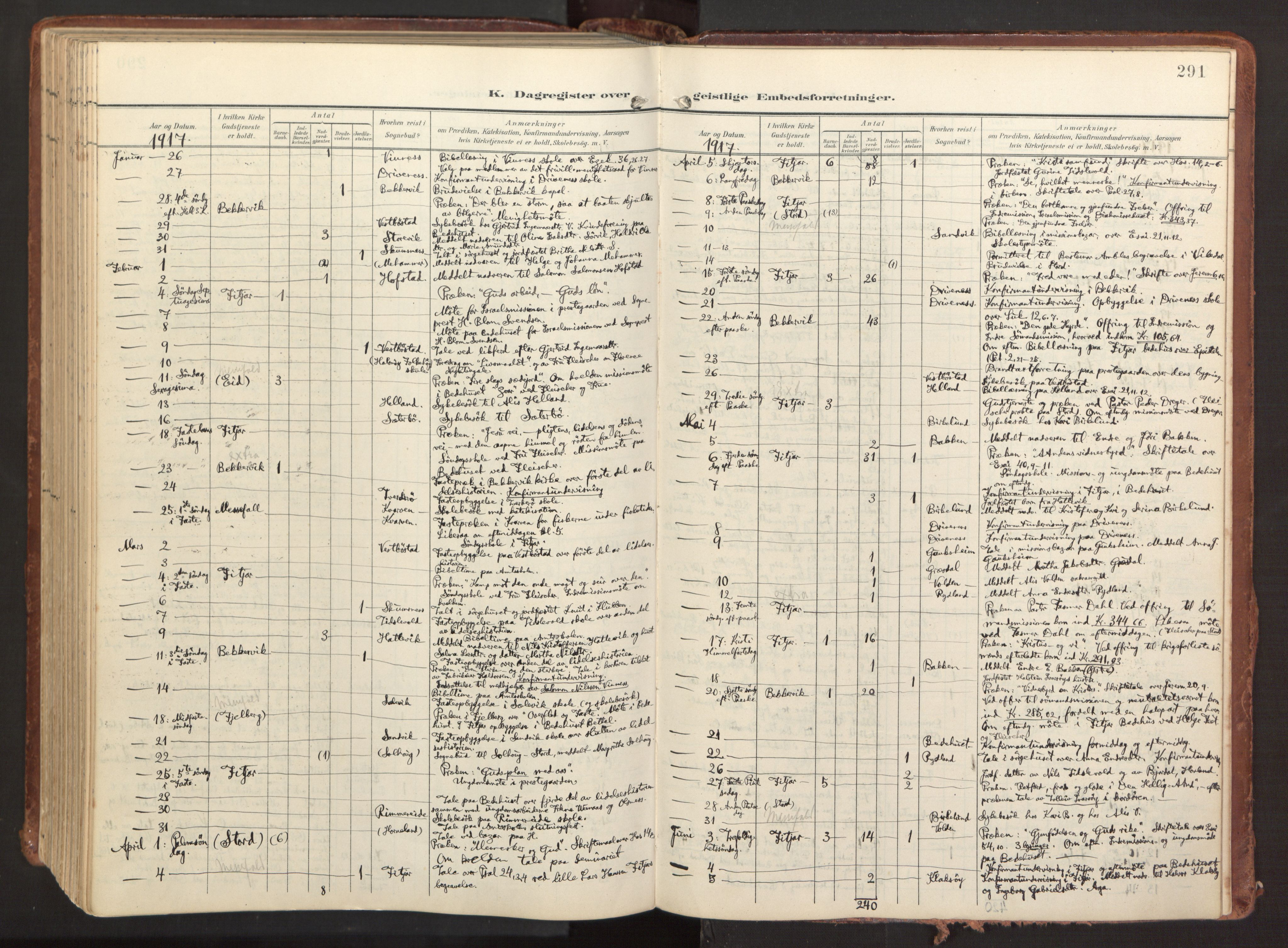 Fitjar sokneprestembete, AV/SAB-A-99926: Parish register (official) no. A 3, 1900-1918, p. 291