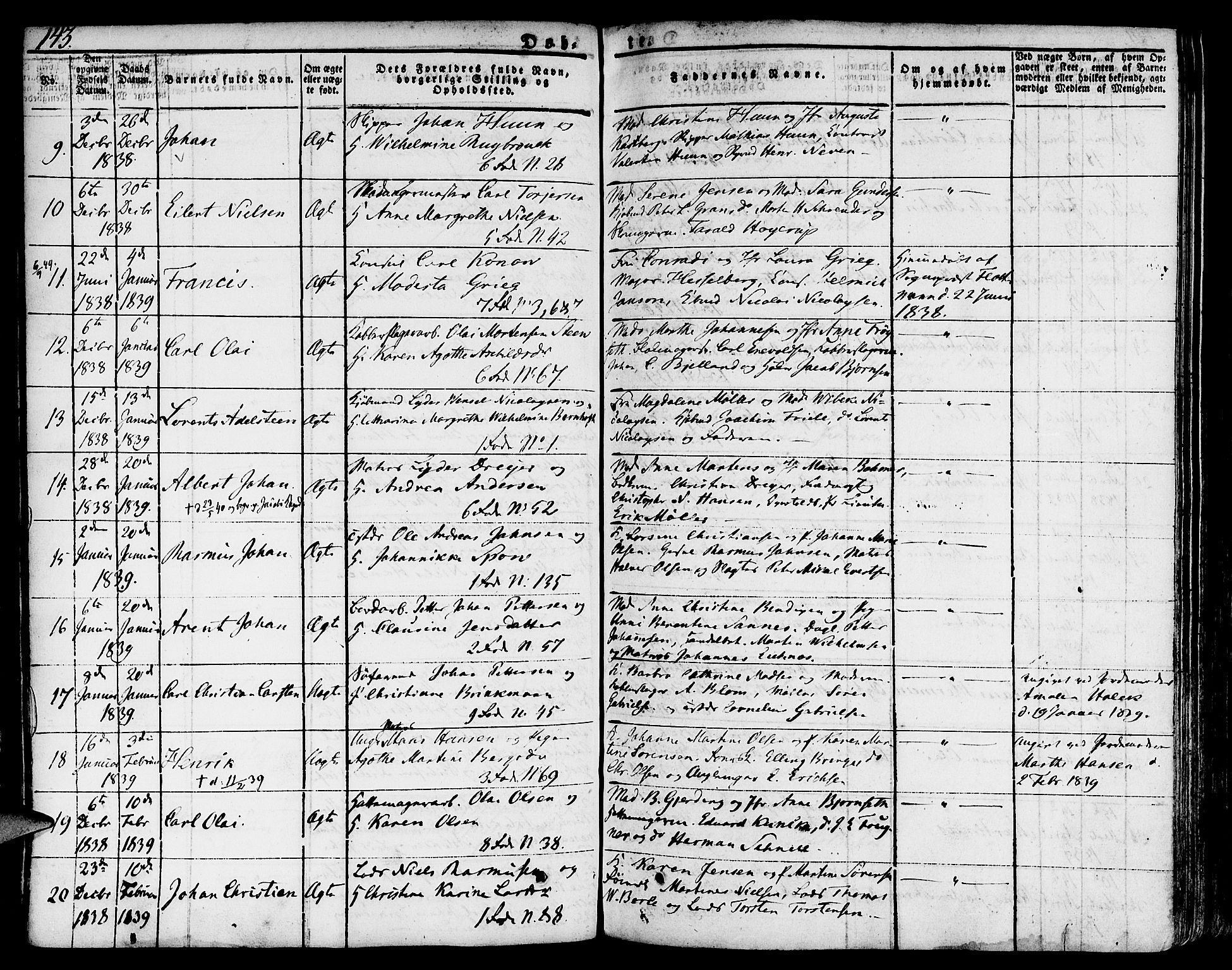 Nykirken Sokneprestembete, SAB/A-77101/H/Hab: Parish register (copy) no. A 5I, 1821-1841, p. 143
