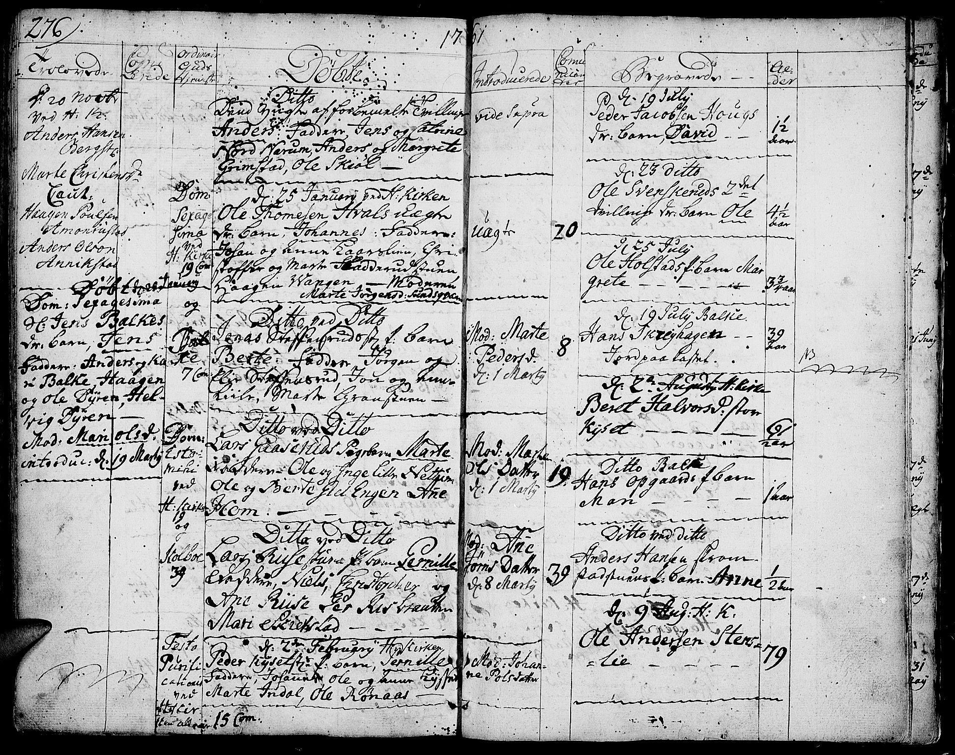 Toten prestekontor, SAH/PREST-102/H/Ha/Haa/L0004: Parish register (official) no. 4, 1751-1761, p. 276