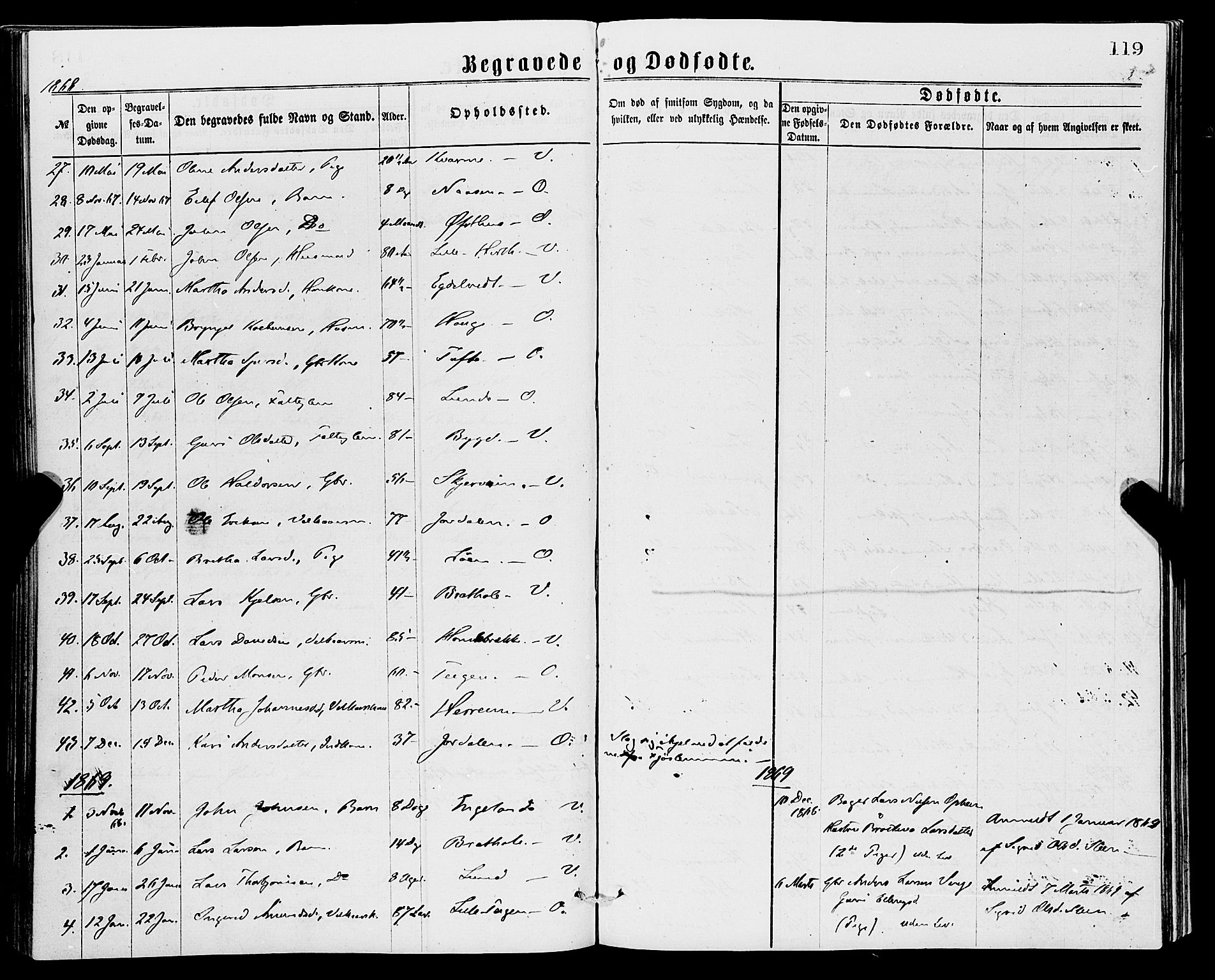 Vossestrand Sokneprestembete, SAB/A-79101/H/Haa: Parish register (official) no. A 1, 1866-1877, p. 119