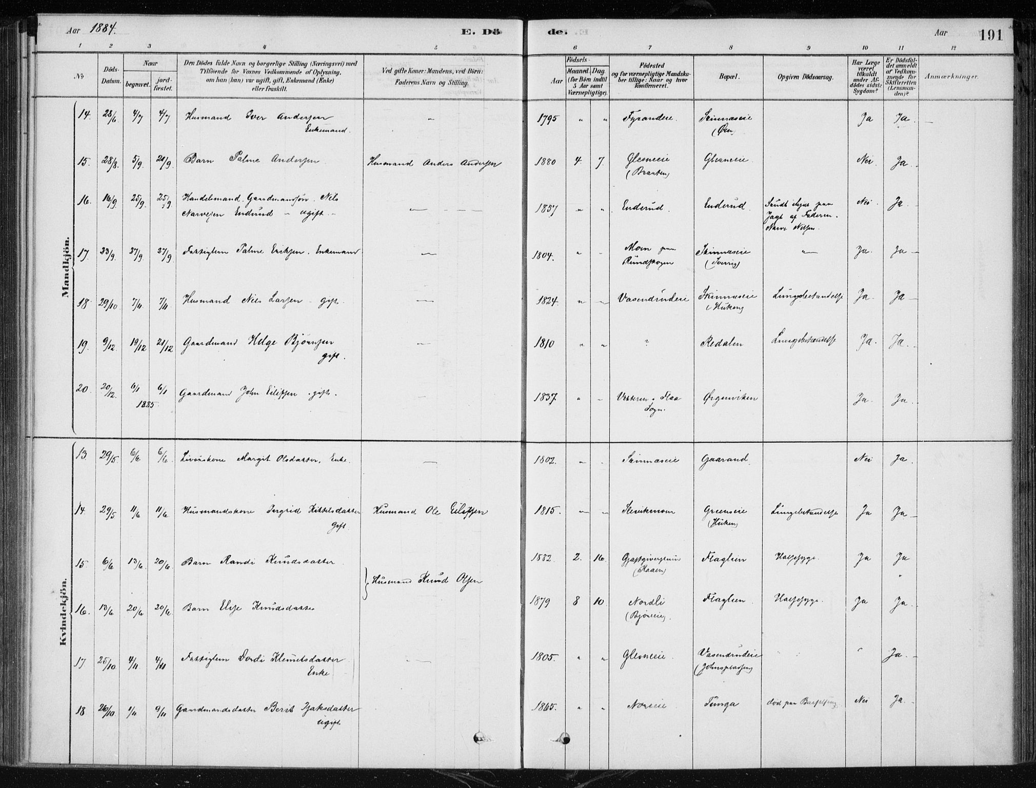 Krødsherad kirkebøker, SAKO/A-19/F/Fa/L0005: Parish register (official) no. 5, 1879-1888, p. 191