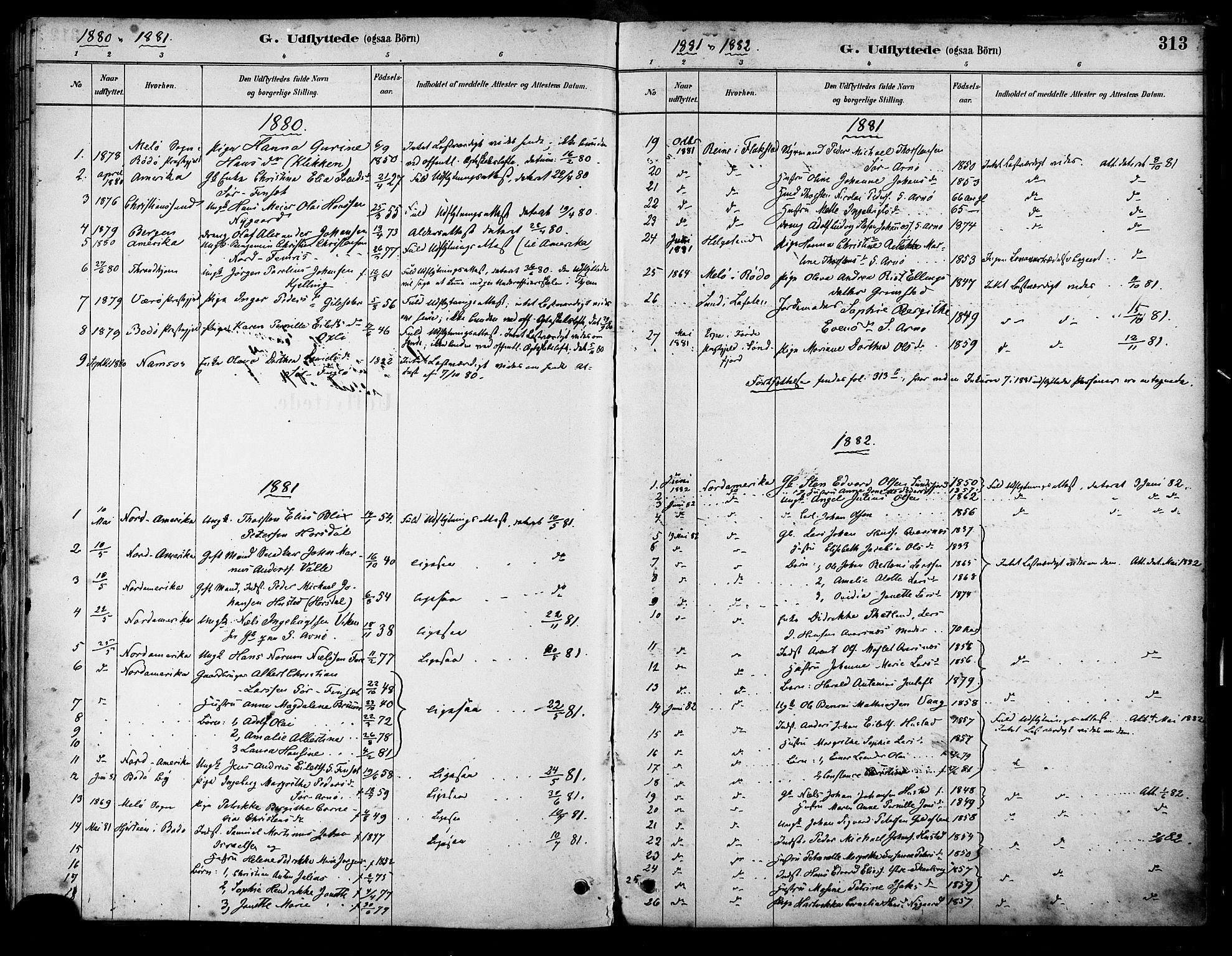 Ministerialprotokoller, klokkerbøker og fødselsregistre - Nordland, AV/SAT-A-1459/805/L0099: Parish register (official) no. 805A06, 1880-1891, p. 313