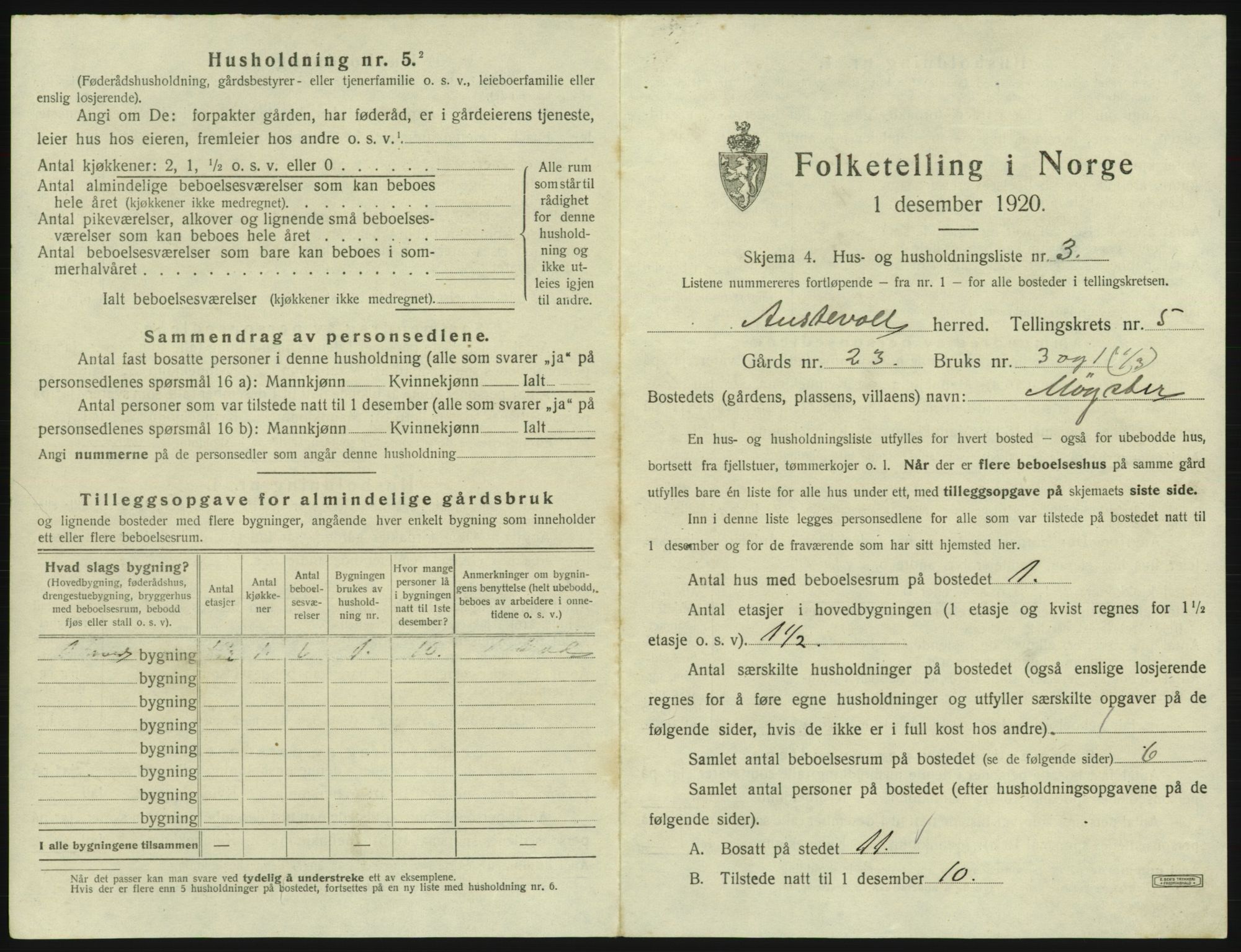 SAB, 1920 census for Austevoll, 1920, p. 347