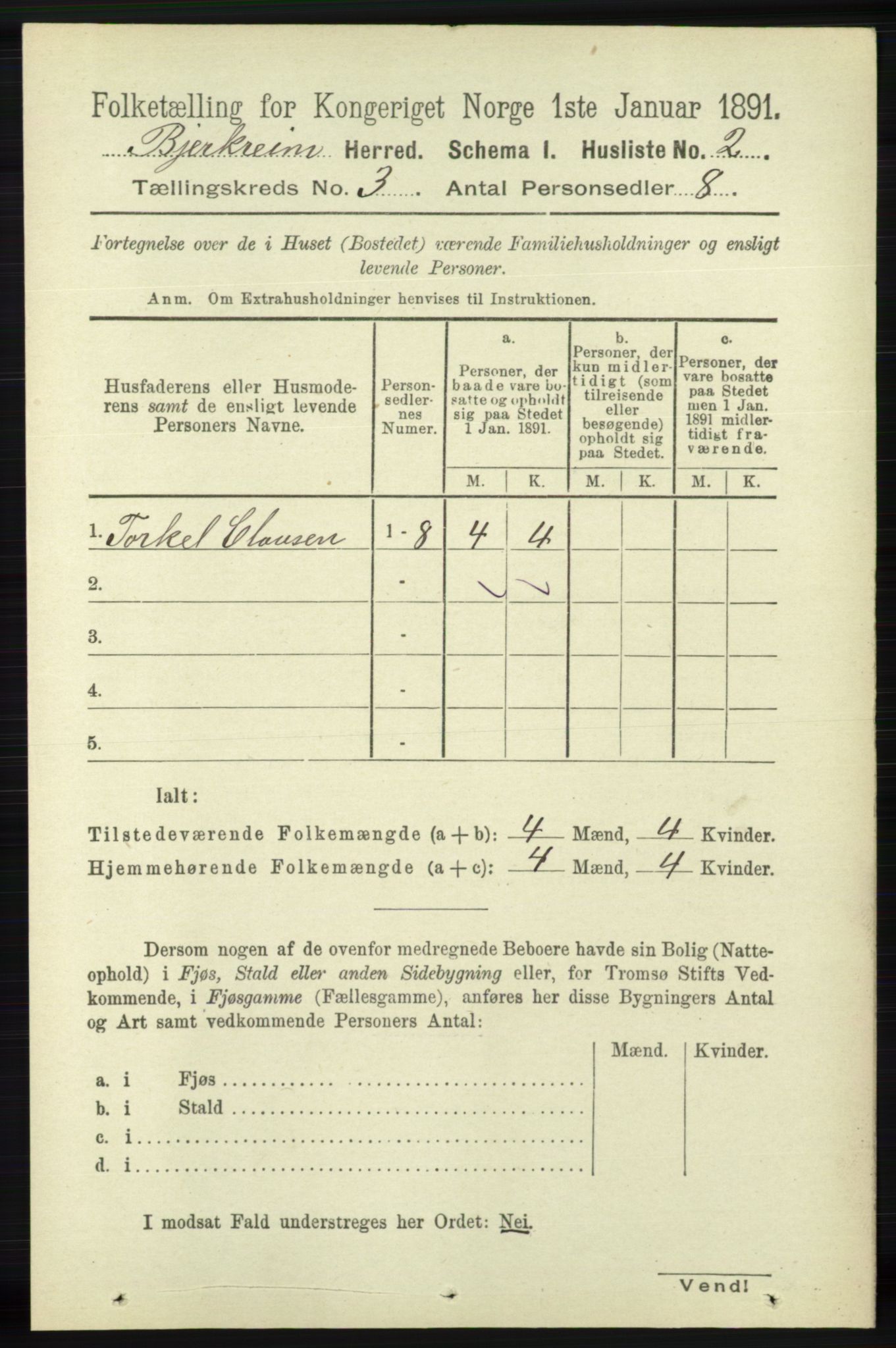 RA, 1891 census for 1114 Bjerkreim, 1891, p. 848