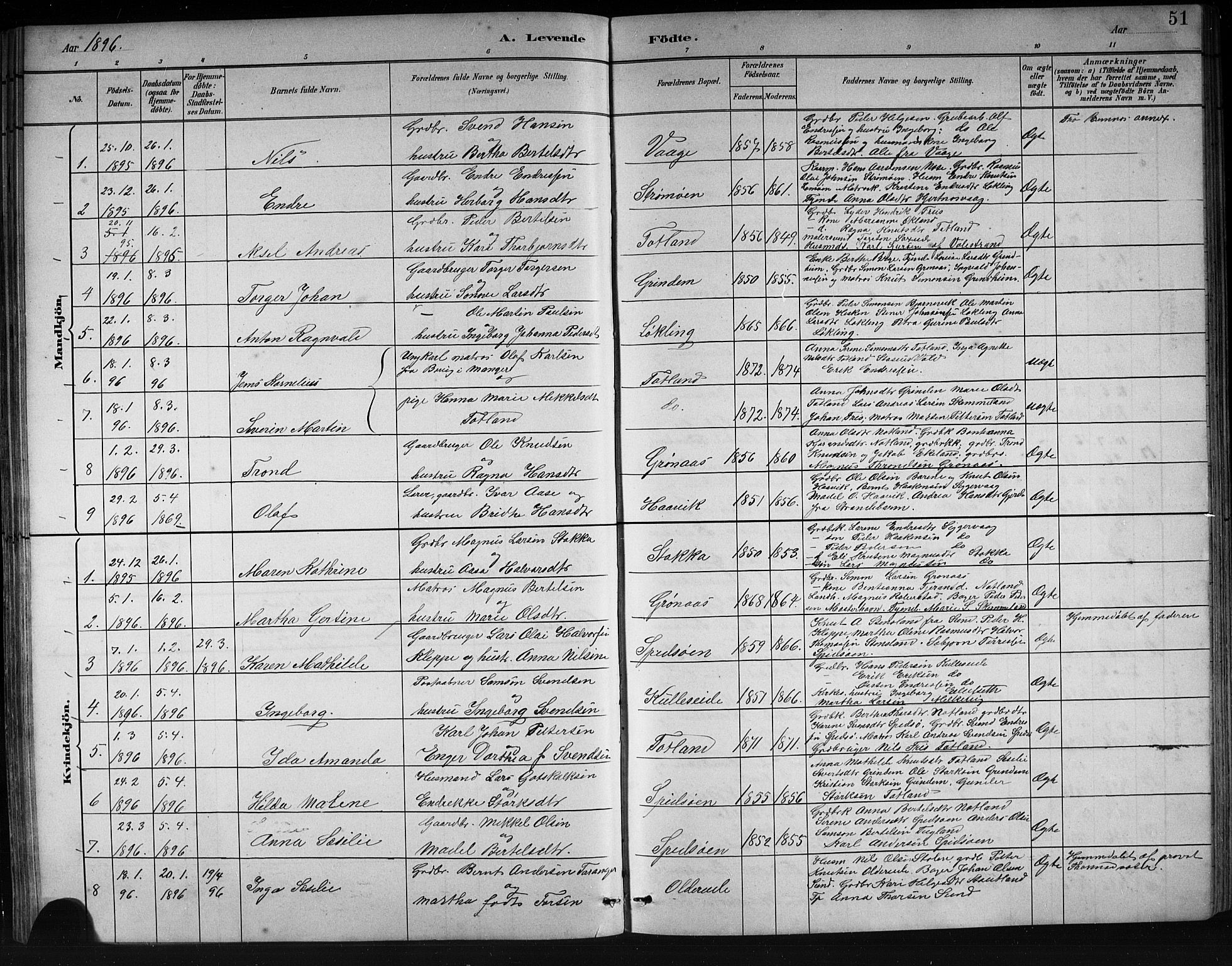 Finnås sokneprestembete, SAB/A-99925/H/Ha/Hab/Haba/L0003: Parish register (copy) no. A 3, 1883-1900, p. 51