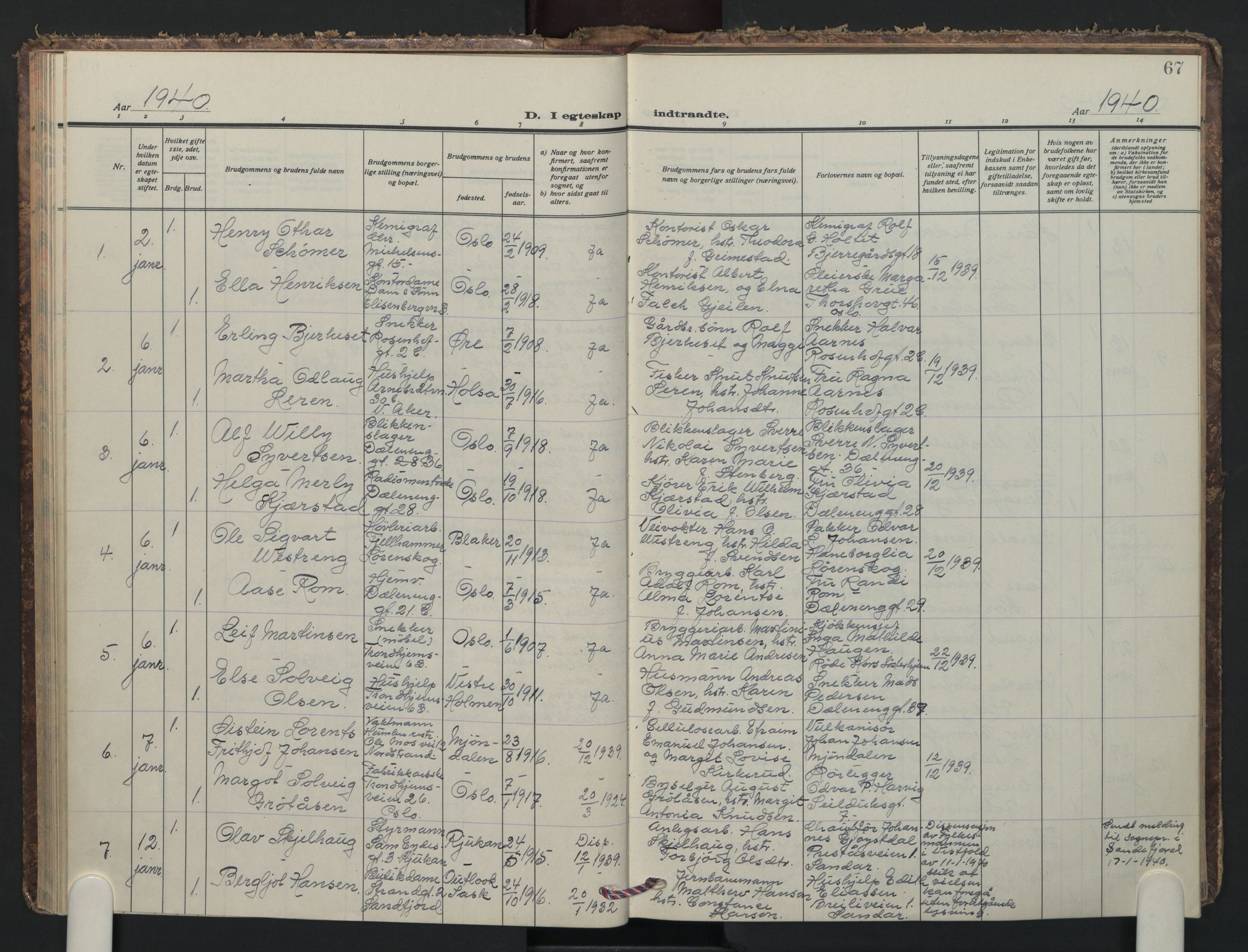 Petrus prestekontor Kirkebøker, AV/SAO-A-10872/F/Fa/L0018: Parish register (official) no. I 18, 1936-1944, p. 67