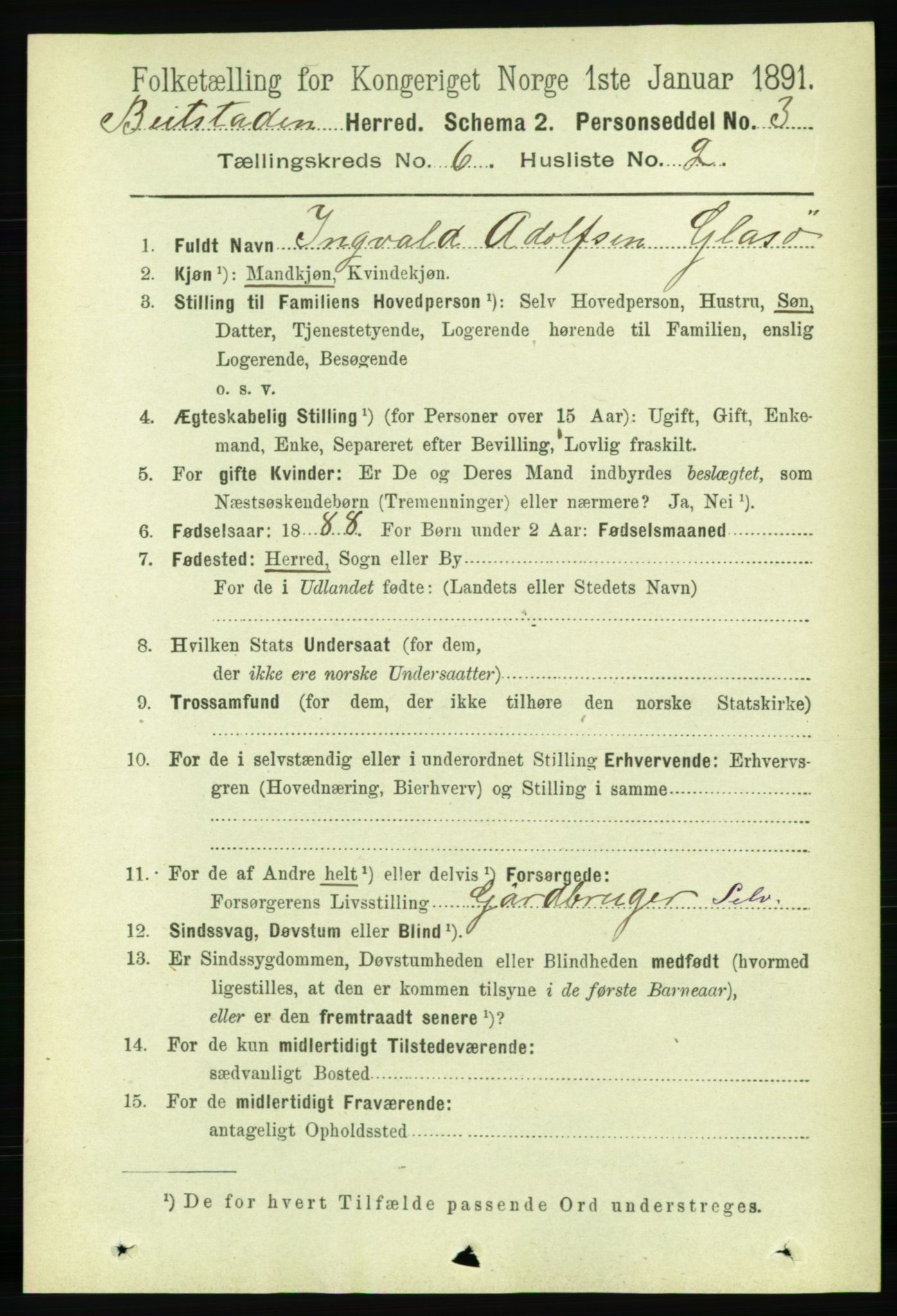 RA, 1891 census for 1727 Beitstad, 1891, p. 1539