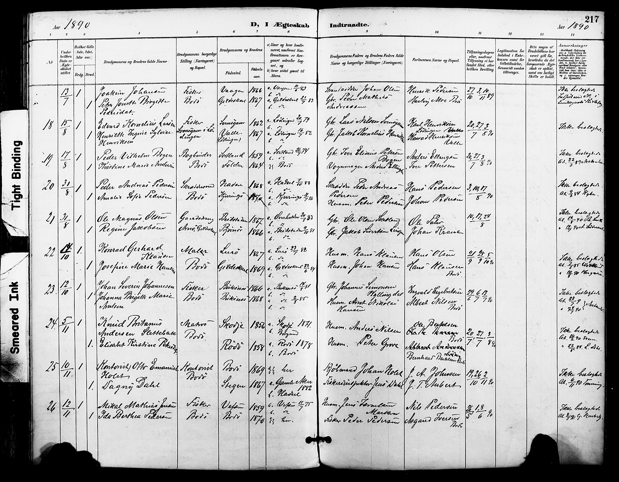 Ministerialprotokoller, klokkerbøker og fødselsregistre - Nordland, SAT/A-1459/801/L0010: Parish register (official) no. 801A10, 1888-1899, p. 217