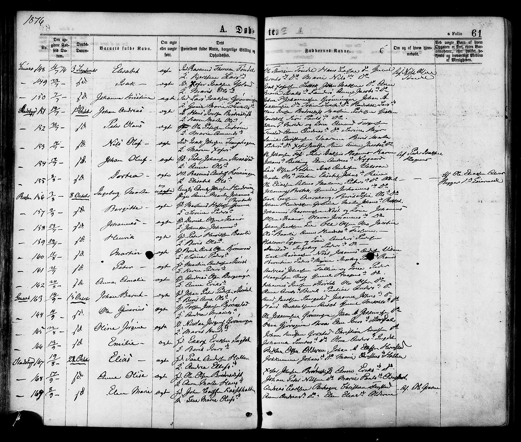 Ministerialprotokoller, klokkerbøker og fødselsregistre - Sør-Trøndelag, AV/SAT-A-1456/646/L0613: Parish register (official) no. 646A11, 1870-1884, p. 61