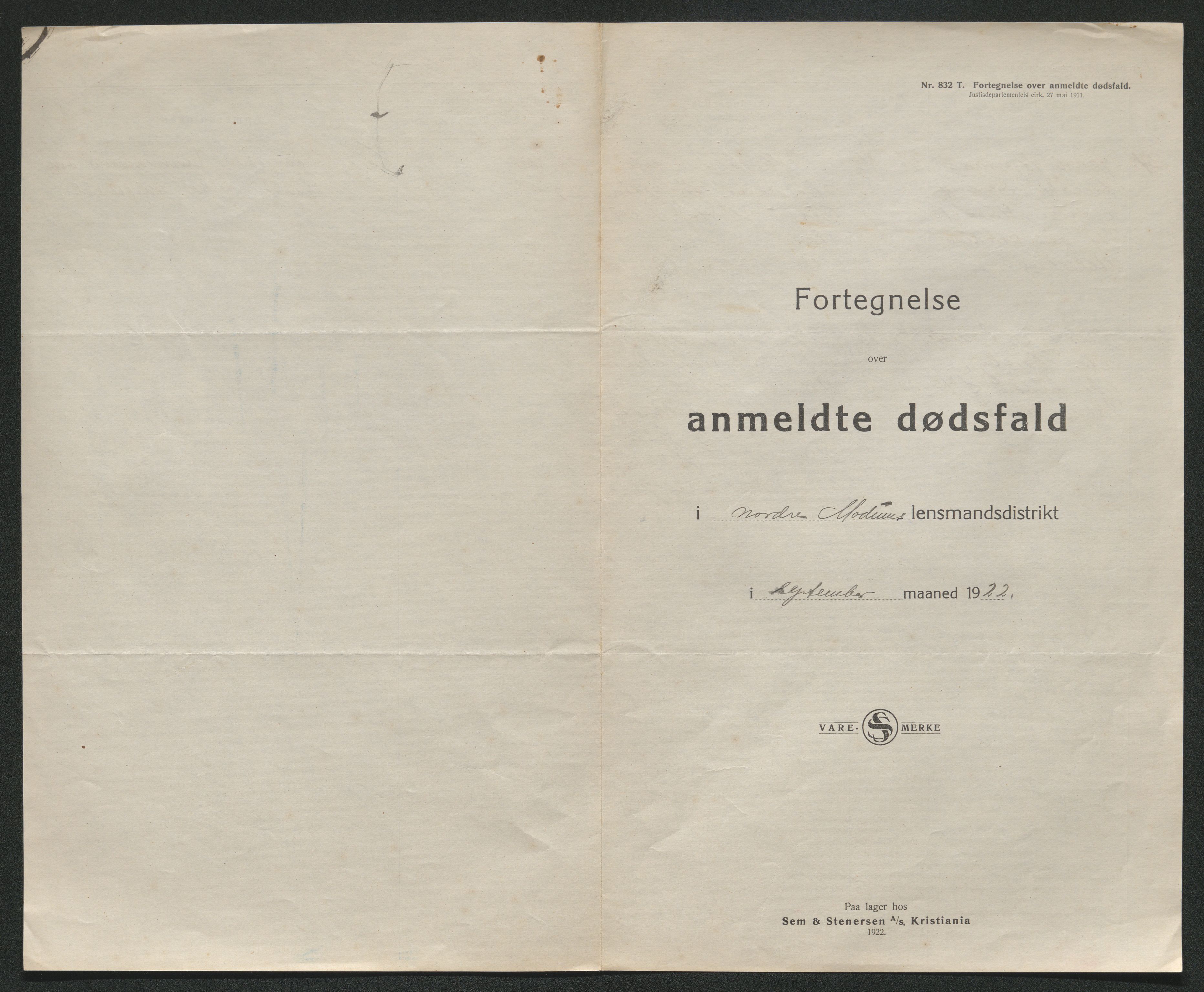 Eiker, Modum og Sigdal sorenskriveri, AV/SAKO-A-123/H/Ha/Hab/L0041: Dødsfallsmeldinger, 1922-1923, p. 387