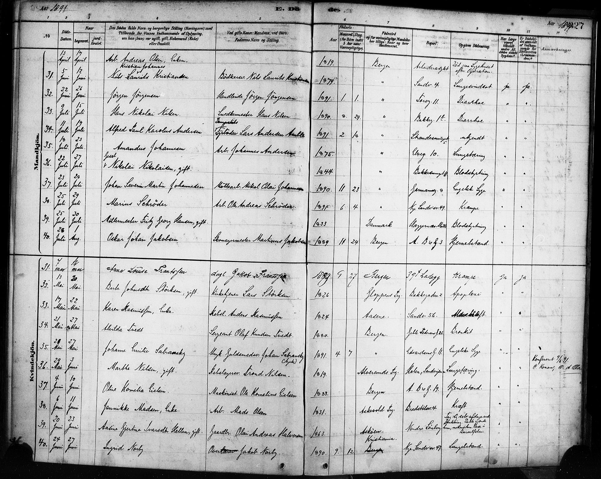 Sandviken Sokneprestembete, AV/SAB-A-77601/H/Ha/L0002: Parish register (official) no. A 2, 1878-1896, p. 327