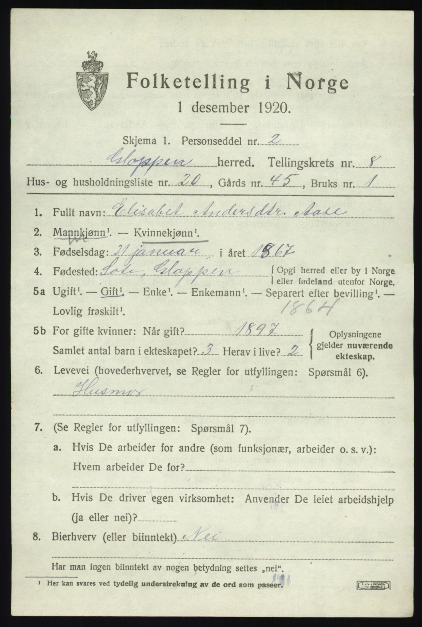 SAB, 1920 census for Gloppen, 1920, p. 4844
