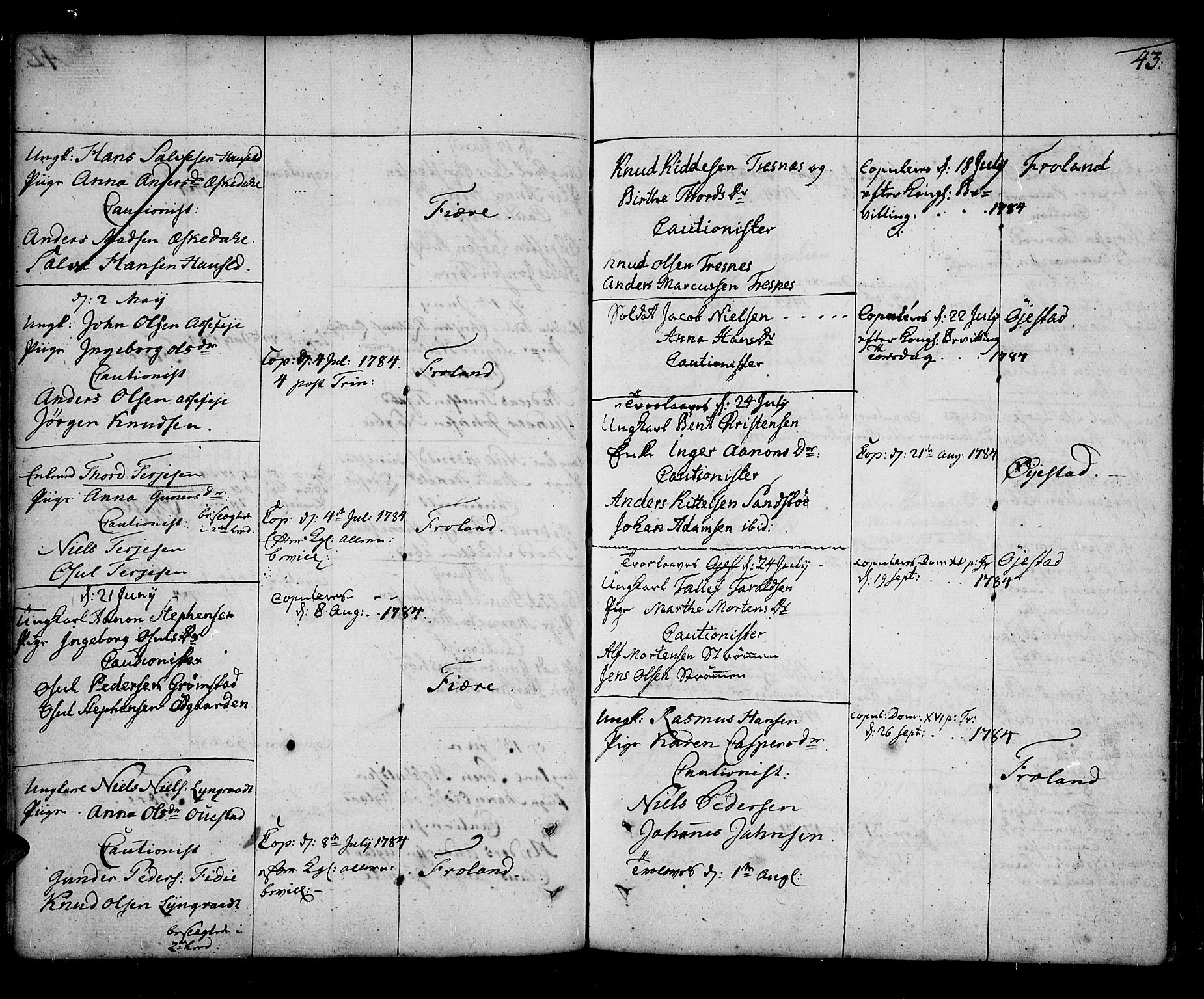 Øyestad sokneprestkontor, AV/SAK-1111-0049/F/Fa/L0009: Parish register (official) no. A 9, 1778-1808, p. 43