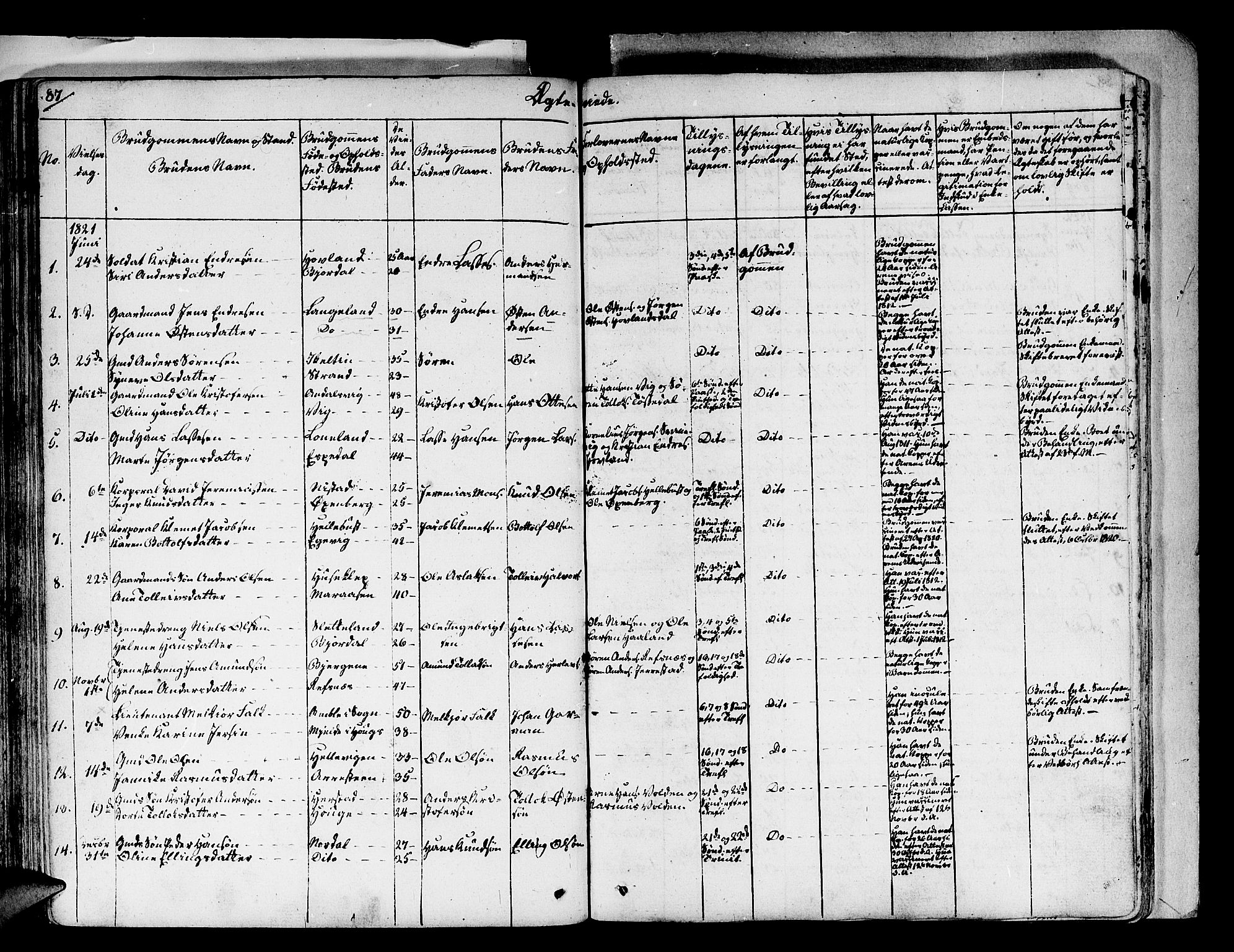 Fjaler sokneprestembete, SAB/A-79801/H/Haa/Haaa/L0005: Parish register (official) no. A 5, 1821-1835, p. 87