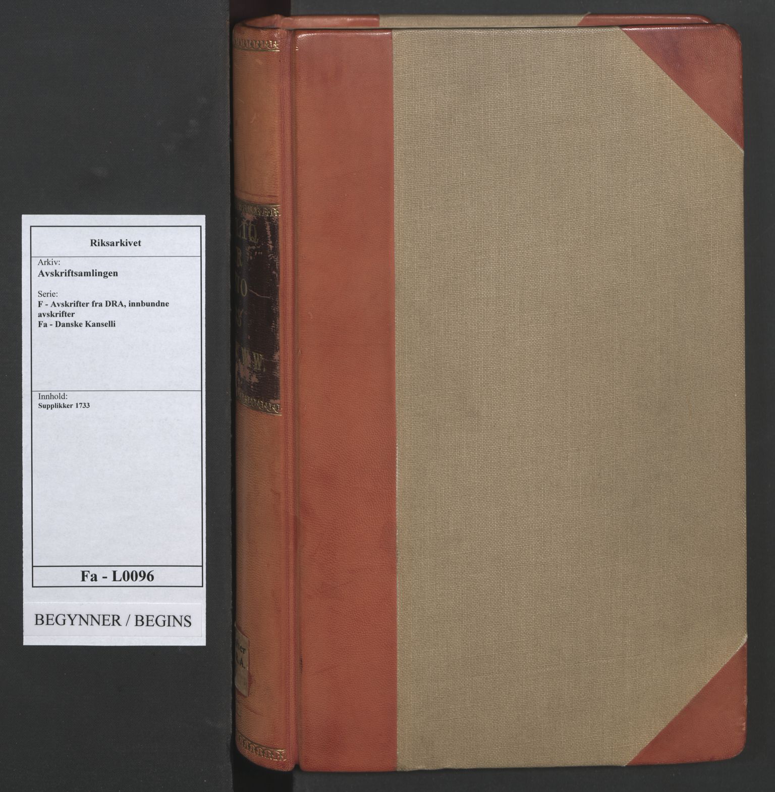 Avskriftsamlingen, AV/RA-EA-4022/F/Fa/L0096: Supplikker, 1733, p. 1