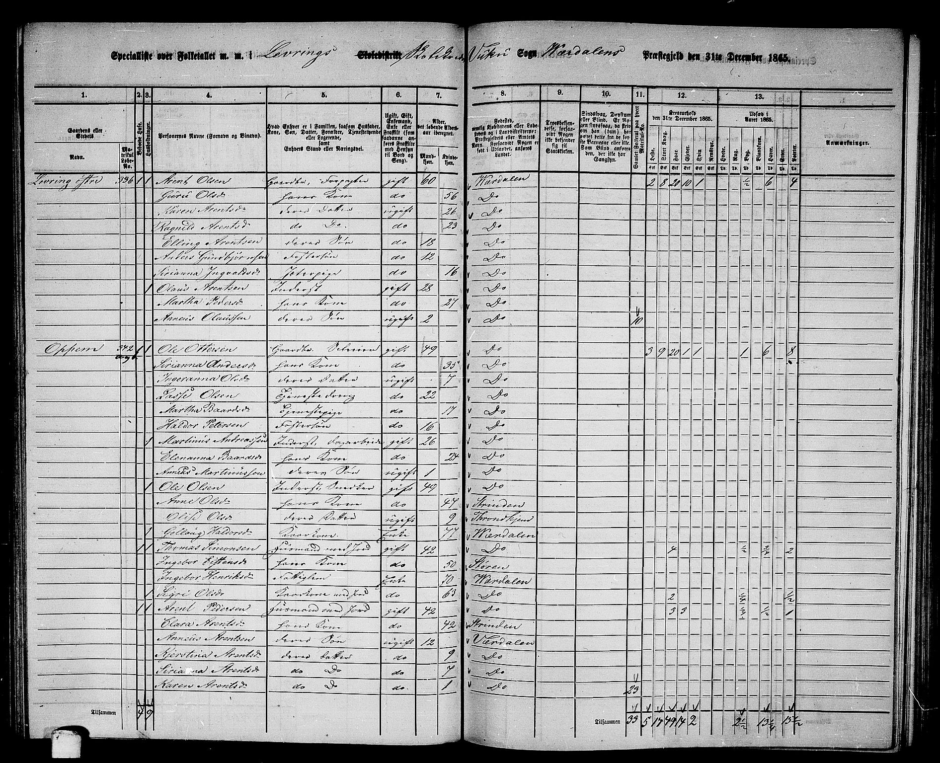 RA, 1865 census for Verdal, 1865, p. 176