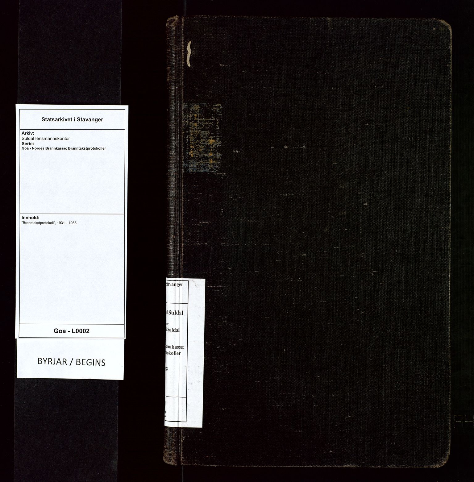 Suldal lensmannskontor, SAST/A-100419/Goa/L0002: "Brandtakstprotokoll", 1931-1955