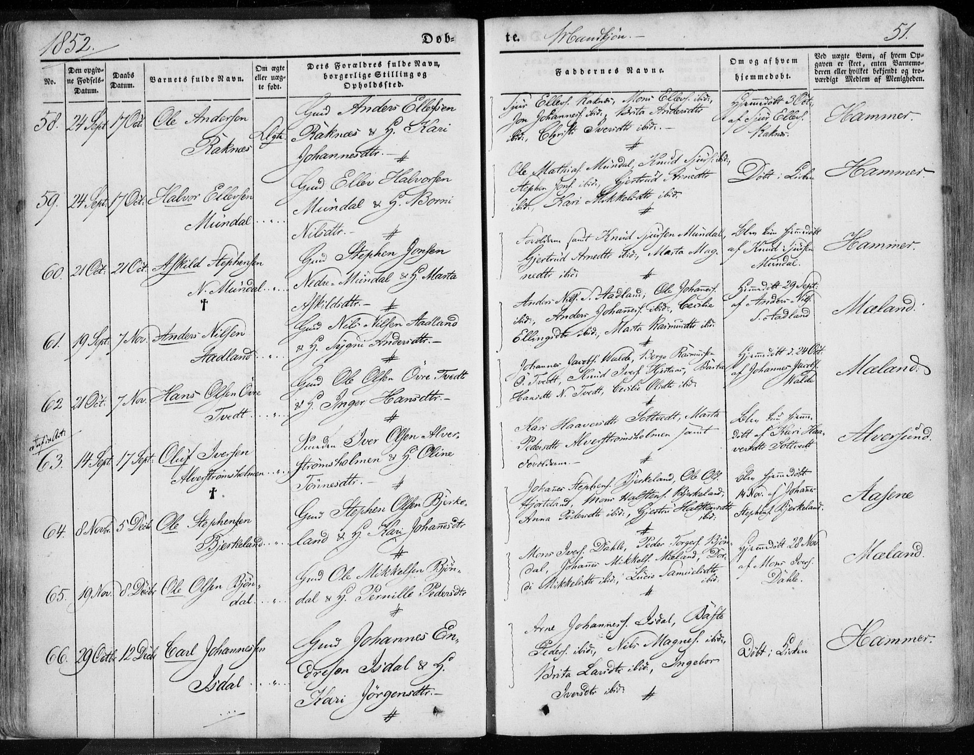 Hamre sokneprestembete, AV/SAB-A-75501/H/Ha/Haa/Haaa/L0013: Parish register (official) no. A 13, 1846-1857, p. 51