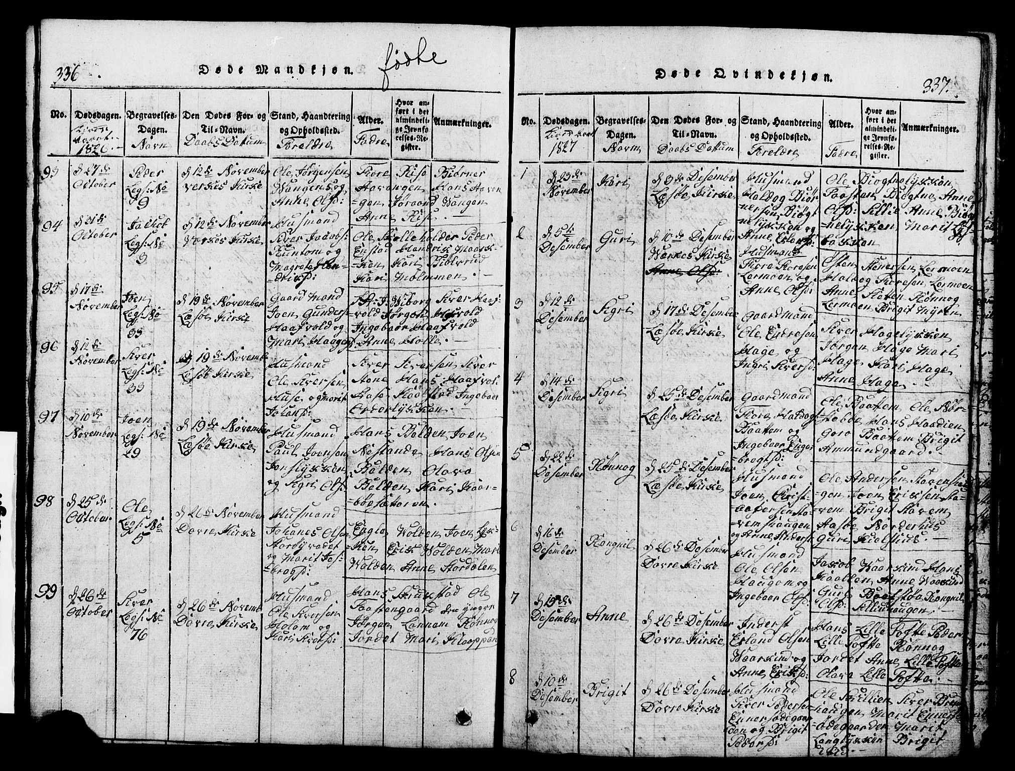Lesja prestekontor, SAH/PREST-068/H/Ha/Hab/L0001: Parish register (copy) no. 1, 1820-1831, p. 336-337