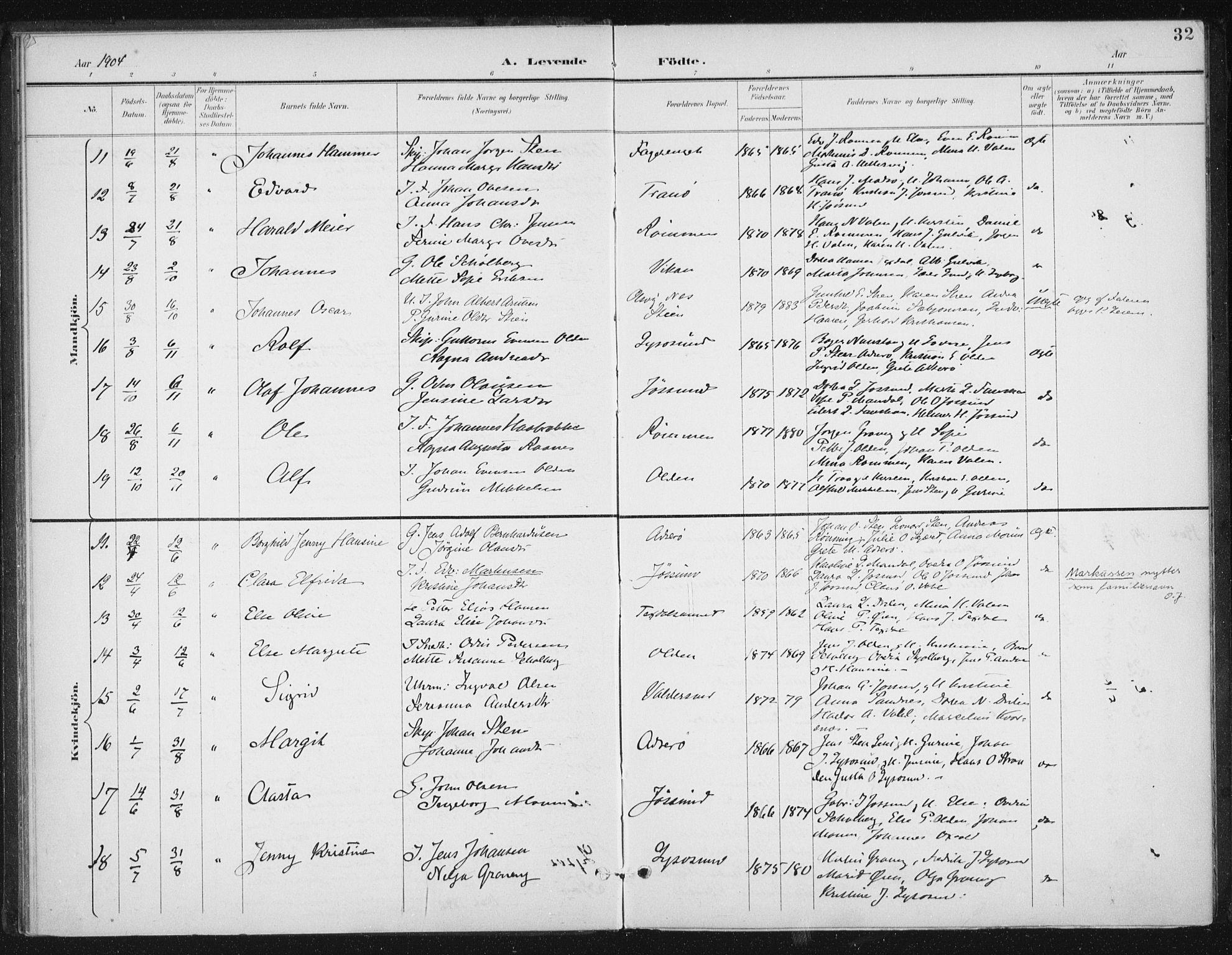 Ministerialprotokoller, klokkerbøker og fødselsregistre - Sør-Trøndelag, SAT/A-1456/654/L0664: Parish register (official) no. 654A02, 1895-1907, p. 32