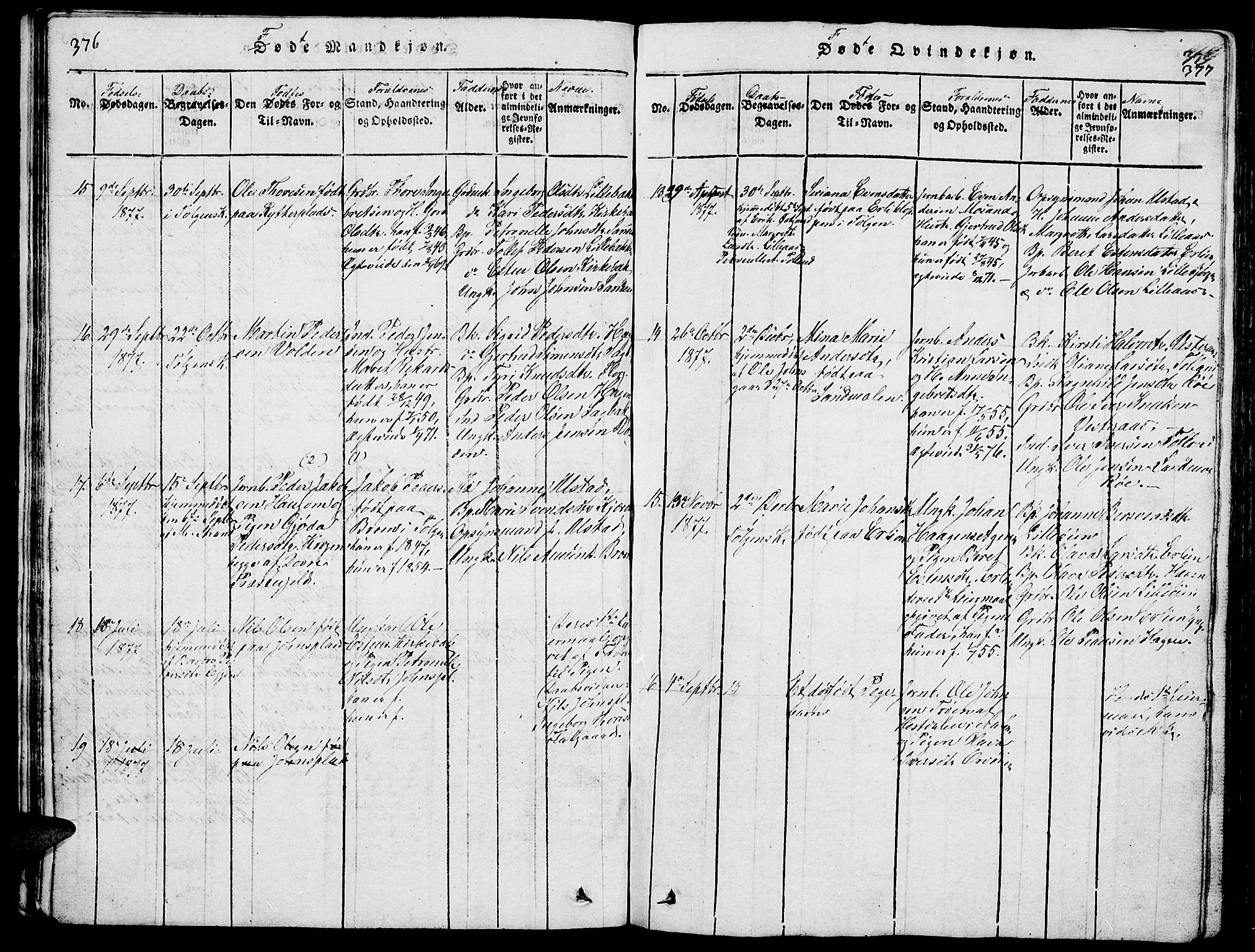 Tolga prestekontor, SAH/PREST-062/L/L0001: Parish register (copy) no. 1, 1814-1877, p. 376-377