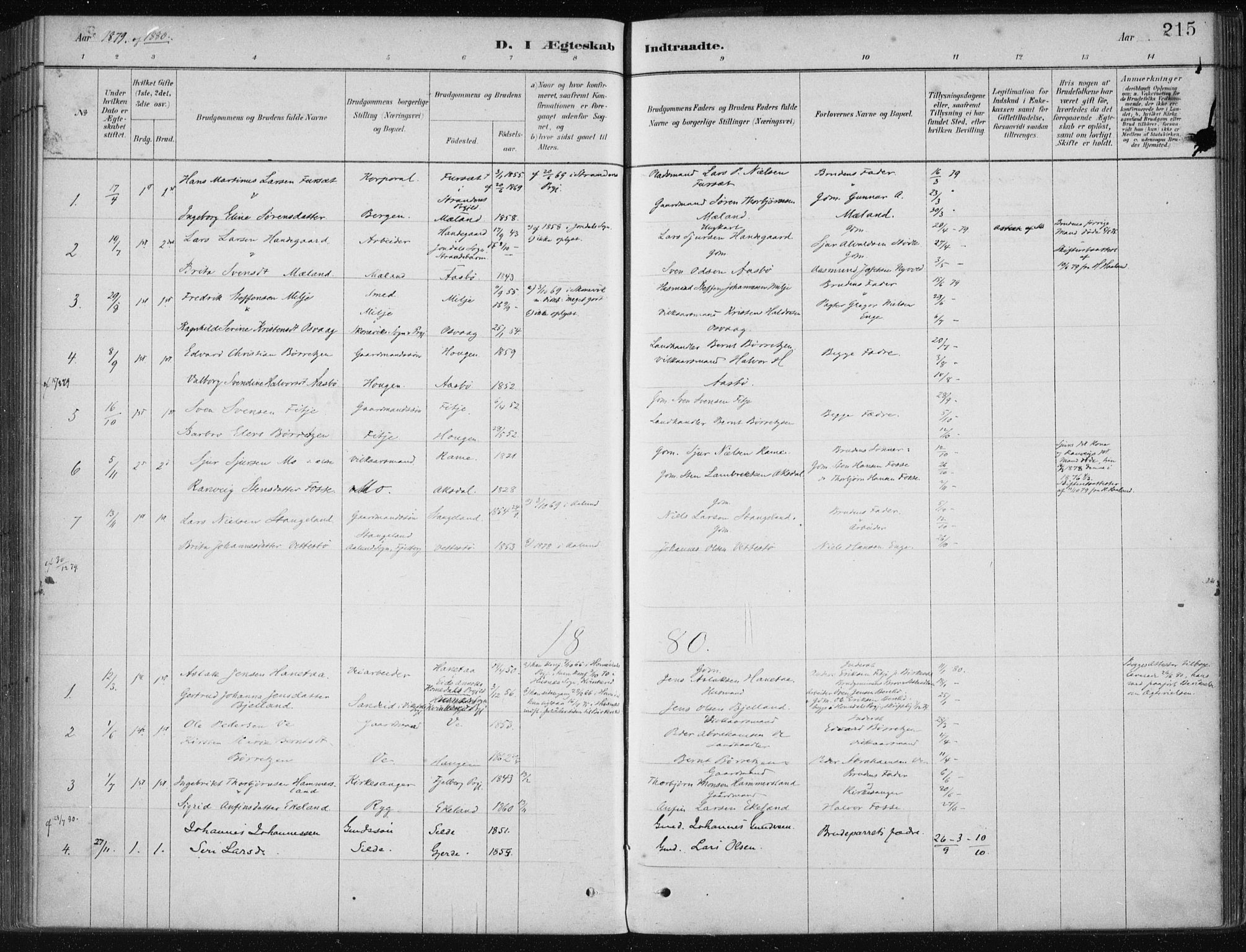 Etne sokneprestembete, SAB/A-75001/H/Haa: Parish register (official) no. C  1, 1879-1919, p. 215