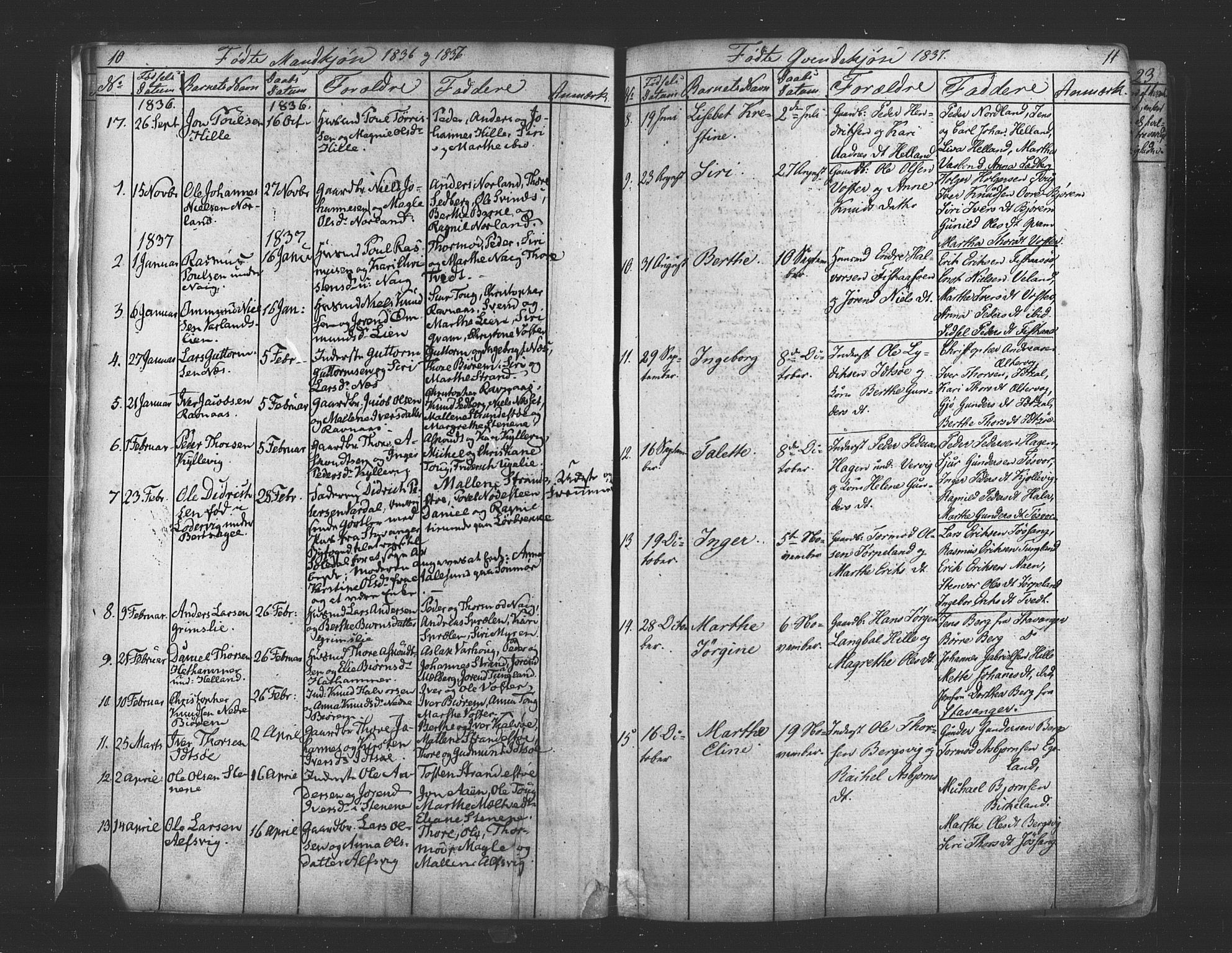 Strand sokneprestkontor, SAST/A-101828/H/Ha/Haa/L0006: Parish register (official) no. A 6, 1834-1854, p. 10-11