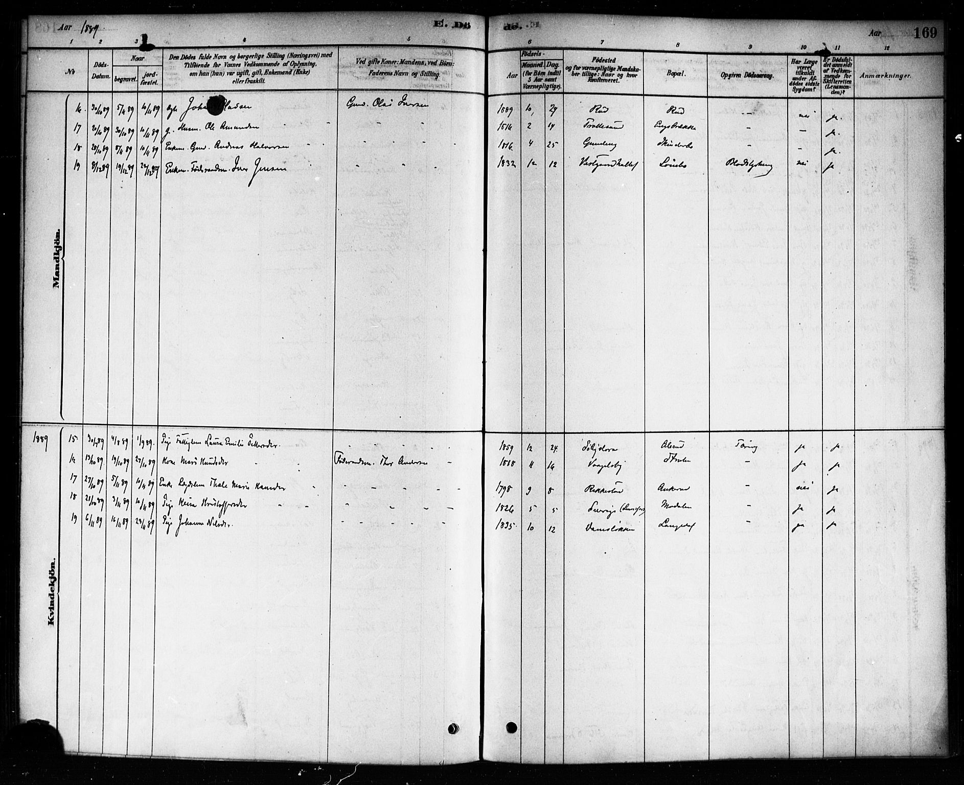 Aremark prestekontor Kirkebøker, AV/SAO-A-10899/F/Fb/L0004: Parish register (official) no. II 4, 1878-1895, p. 169