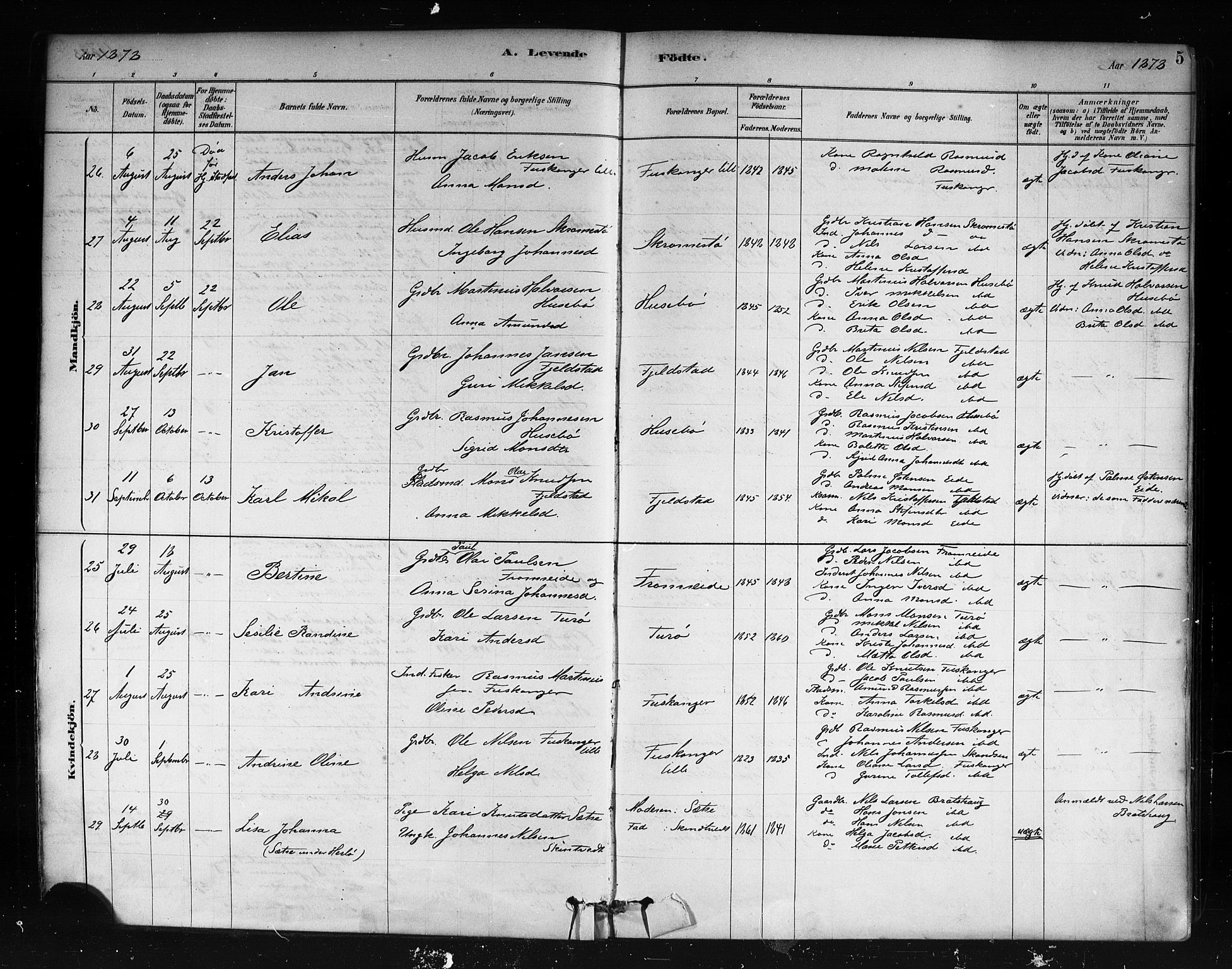 Herdla Sokneprestembete, AV/SAB-A-75701/H/Haa: Parish register (official) no. A 3, 1878-1890, p. 5
